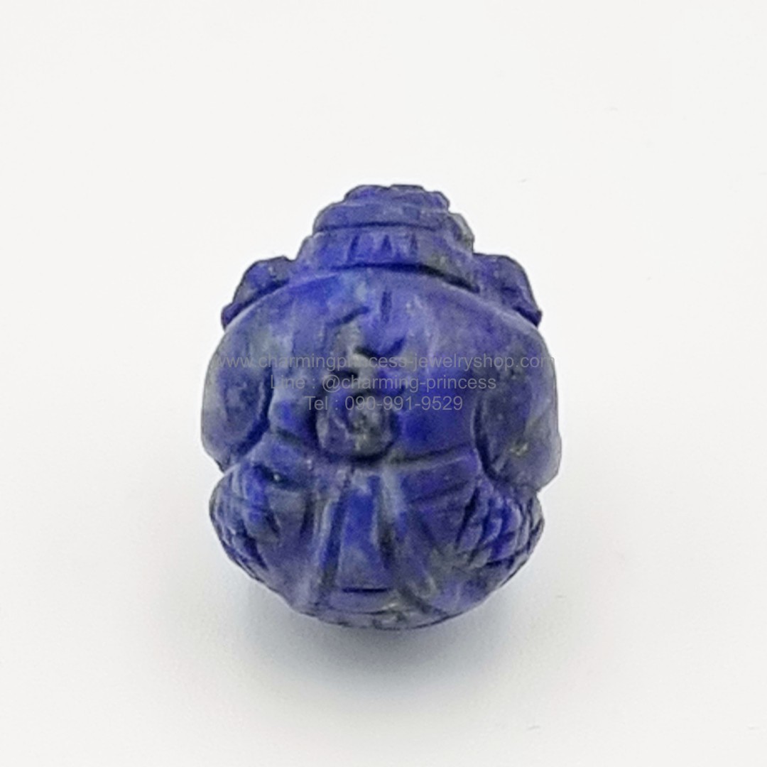 หินสีน้ําเงิน ลาพิส ลาซูลี แกะรูปพระพิฆเนศ มีรูสำหรับร้อยสร้อยข้อมือ ขนาด 19x16 mm