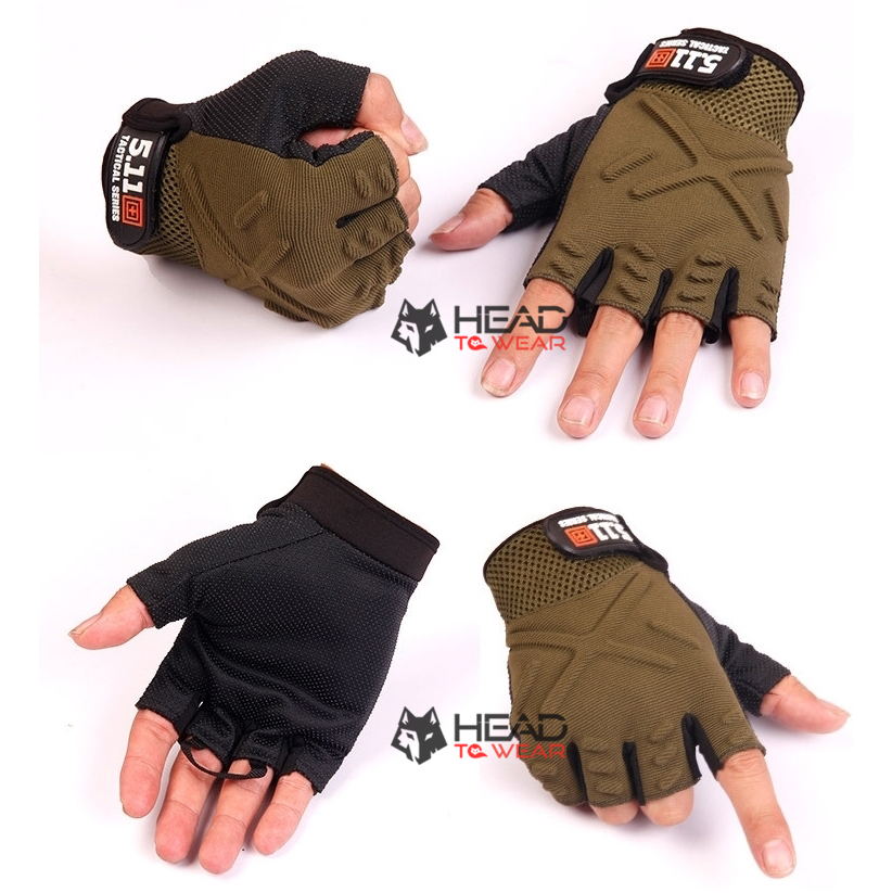 ถุงมือครึ่งนิ้ว ลายตัวเอ็กซ์ 5.11 : สีน้ำตาลเข้ม Brown รหัส GT012