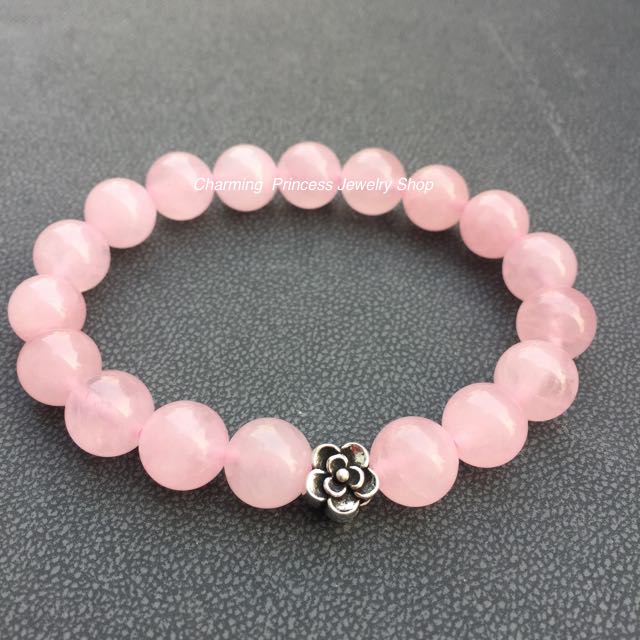 Rose Quartz โรสควอตซ์ 10 มม หินแห่งความเมตตา นำความรักมาให้ ประดับกุหลาบเงินแท้