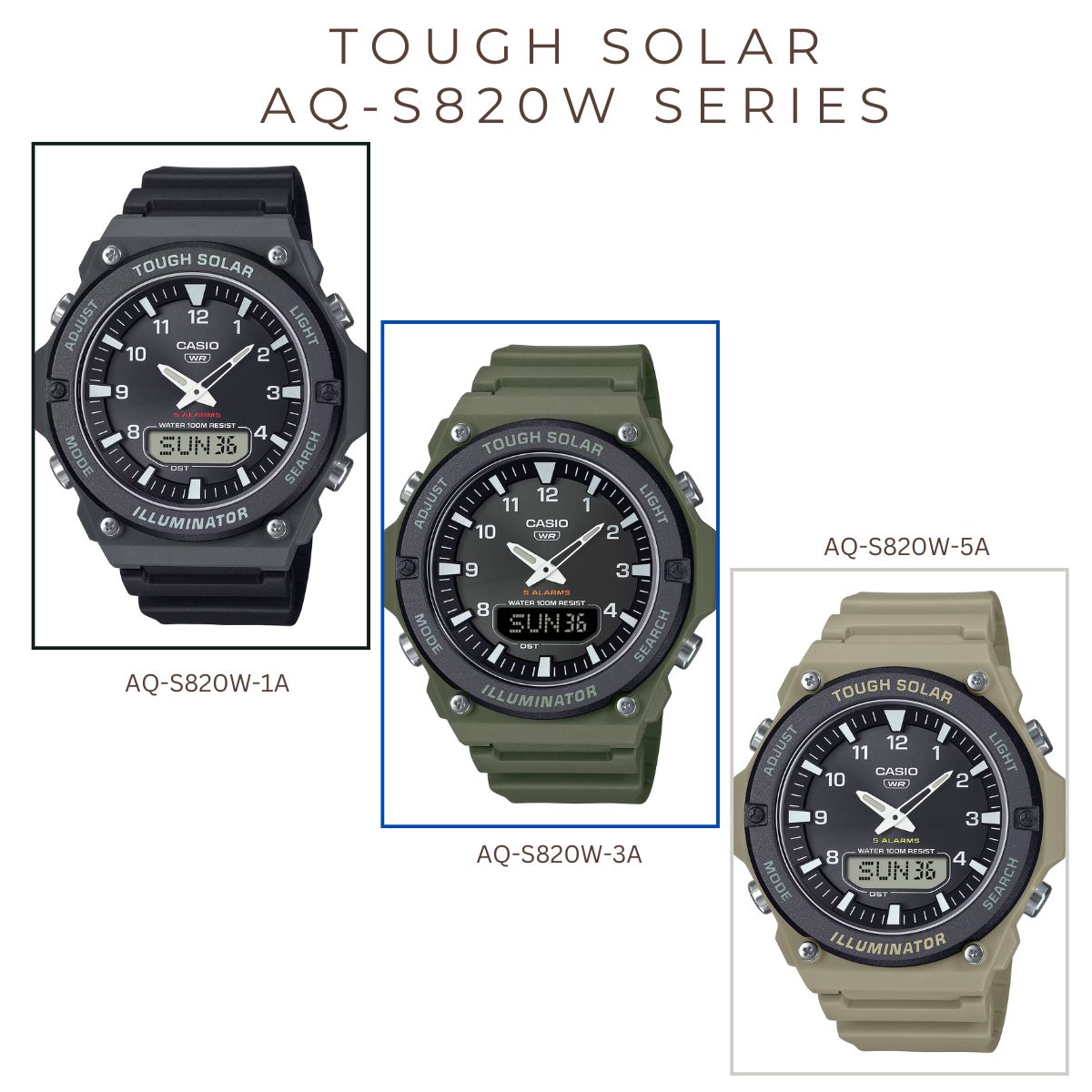 Casio Standard นาฬิกาข้อมือผู้ชาย สายเรซิน รุ่น AQ-S820W, AQ-S820W-1A, AQ-S820W-3B, AQ-S820W-5A