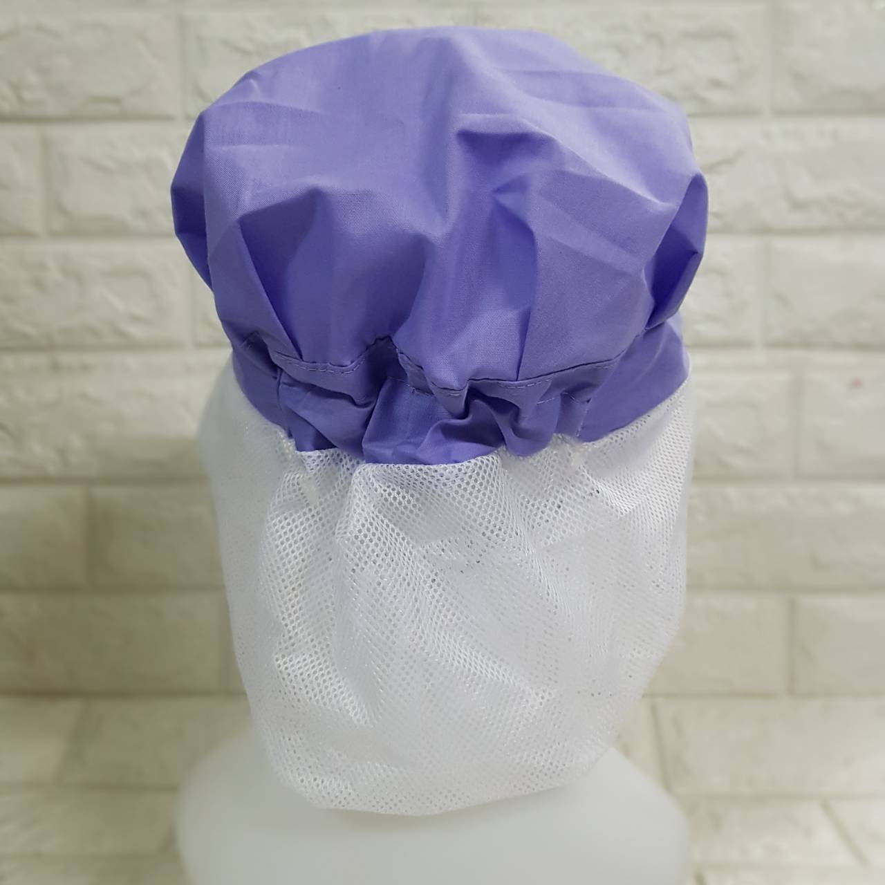 หมวก 8 จีบ สีม่วง ผ้าโทเร หมวกแก้ปคลุมผม หมวกแม่ครัว หมวกพ่อครัว หมวกโรงงาน หมวกพนักงานฝ่ายผลิต หมวกอุตสาหกรรม หมวกอุตสาหกรรมอาหาร หมวกพนักงานโรงงาน