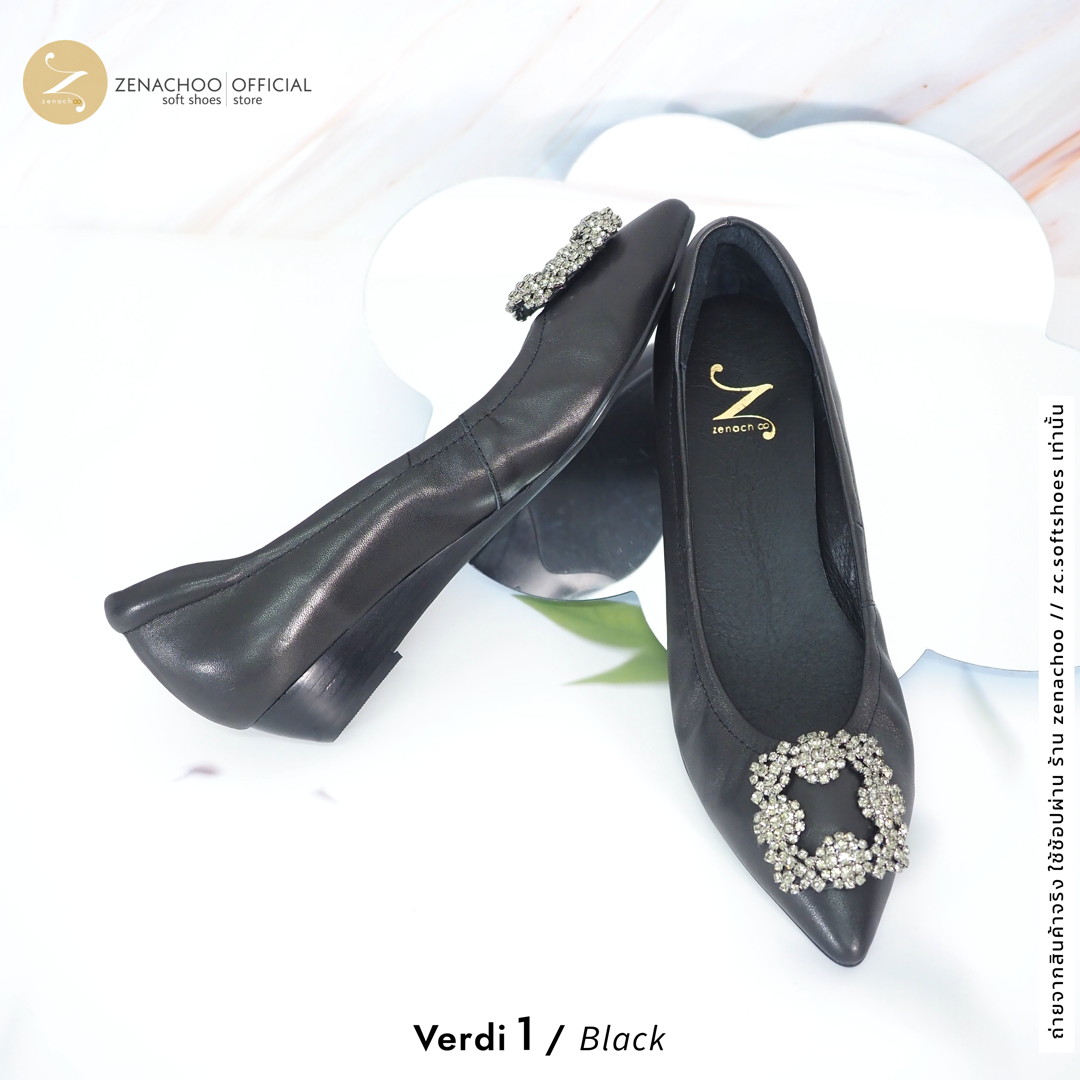 ทรงปกติ เปลี่ยนไซส์ได้-ไม่รับคืน Zenachoo รุ่น Verdi1 สูง 1นิ้ว รองเท้าหนังแกะแท้ หนังนิ่ม พื้นนุ่ม