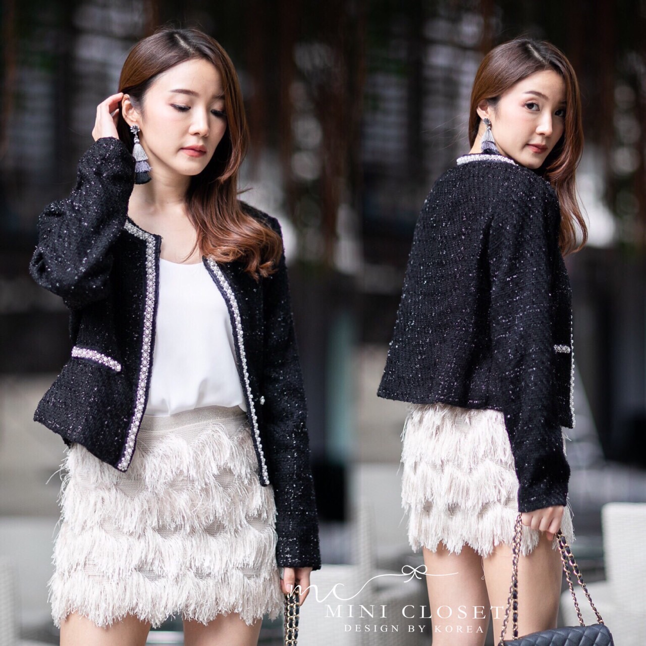 เสื้อคลุม เสื้อทวีต ประดับมุก เสื้อคลุมสไตล์เกาหลีสวยๆ