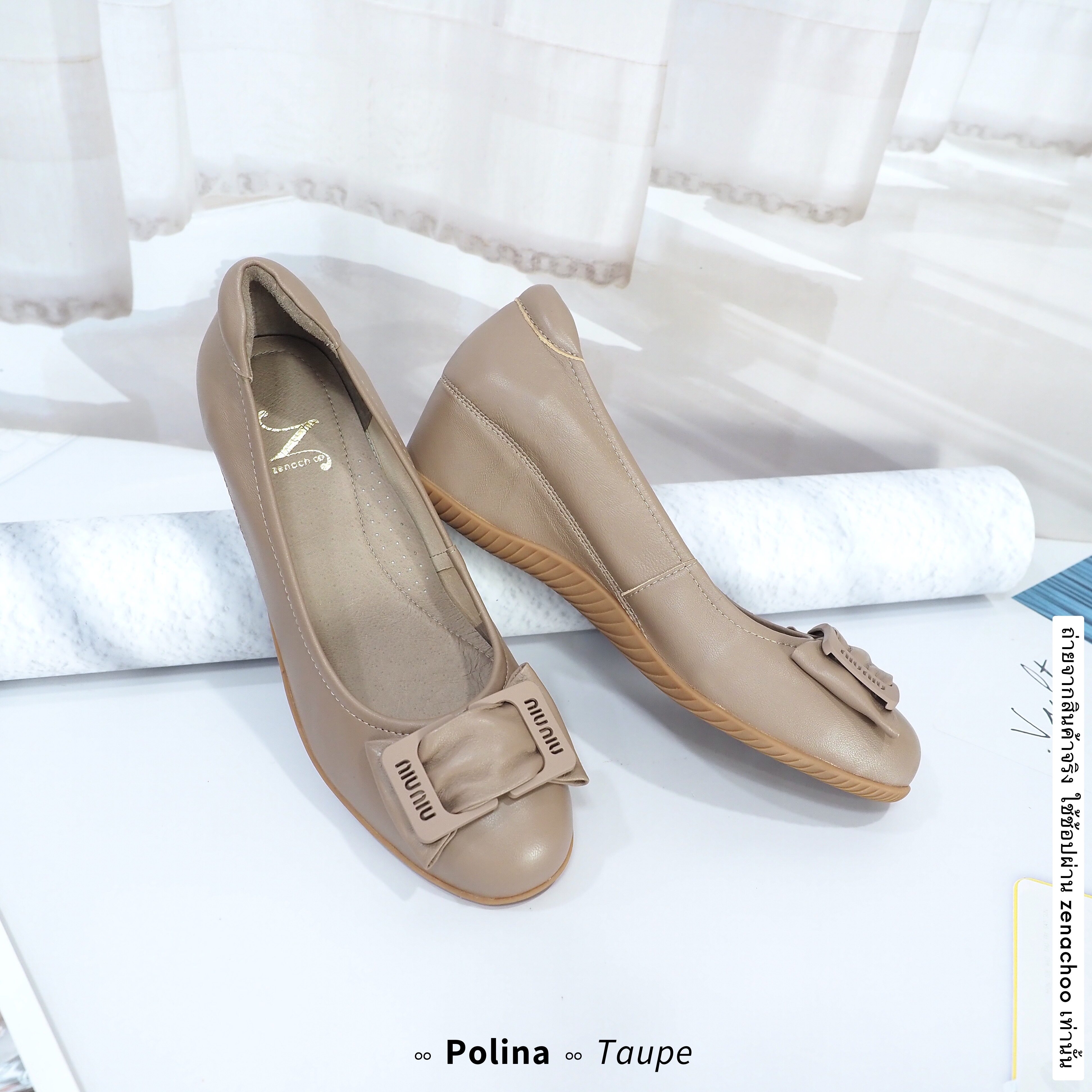 ทรงใหญ่ ลด 1 ไซส์ เปลี่ยนไซส์ได้-ไม่รับคืน Zenachoo รุ่น Polina สูง 2นิ้ว หนังแกะนิ่ม หน้ากว้างเดินสบายมาก