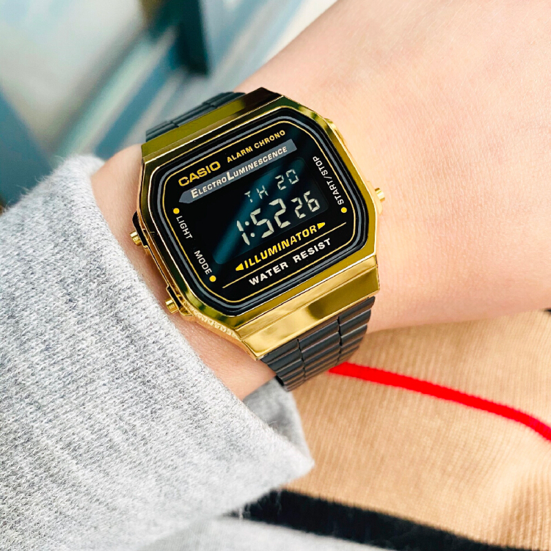 นาฬิกาคาสิโอ Casio Standard Digital Vintage Black-Gold A168WEGB-1B A168WEGB-1