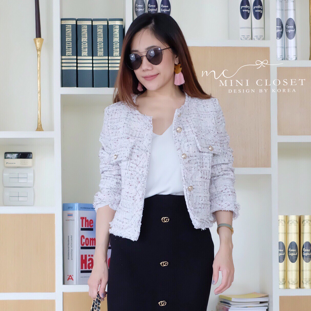 เสื้อคลุมผ้าทวีตสไตล์เกาหลี ส่งฟรี