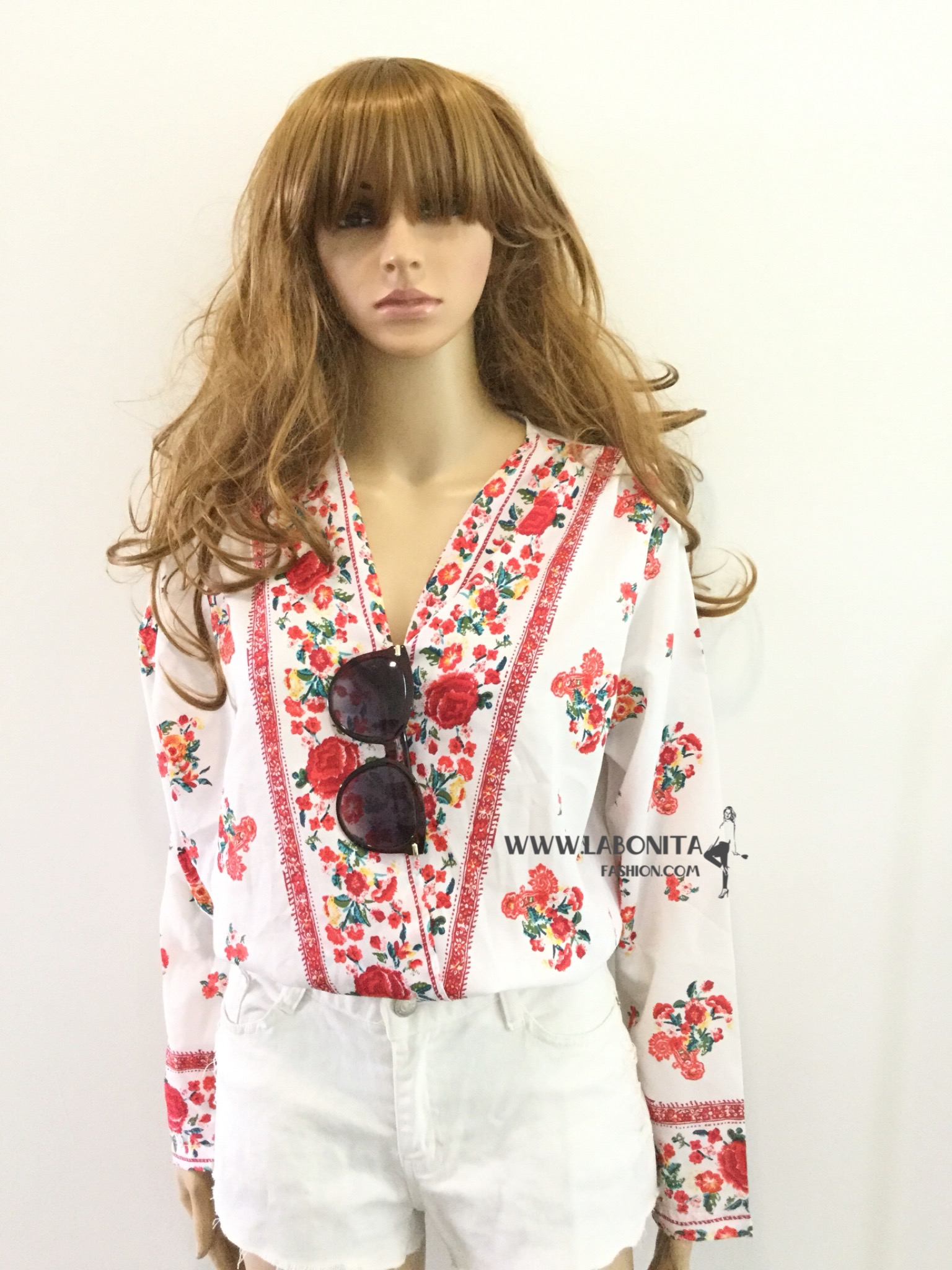 เสื้อจั้มเอวแขนยาวลายดอกสไตล์โบฮีเมียน