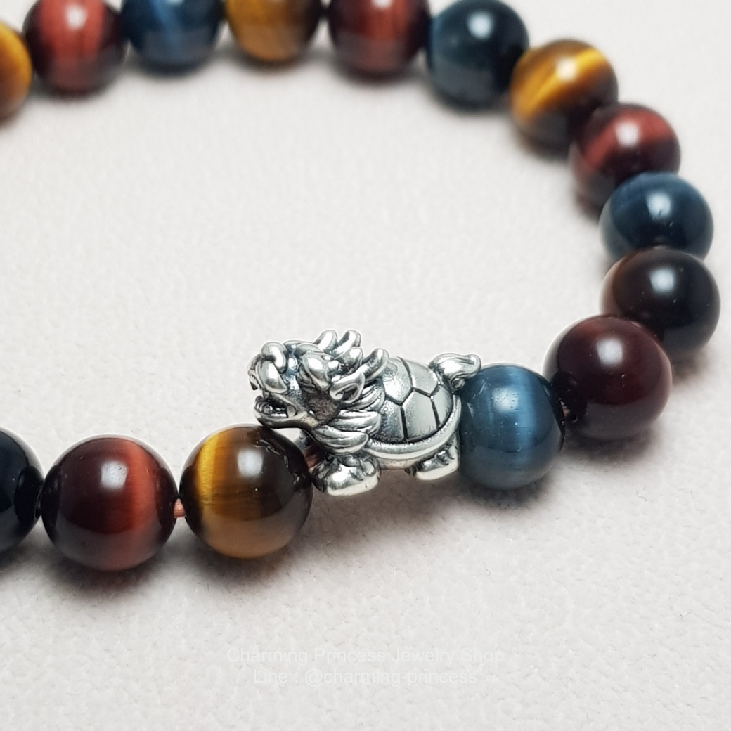 Tiger Eye 3 Colors หินสามทหารเสือ 8 มม แก้ปีชง พลิกฟื้นดวงชะตา แคล้วคลาดปลอดภัย ตัวคั่นเต่ามังกรเงินแท้ มีความหมายถึงสุขภาพที่สมบูรณ์