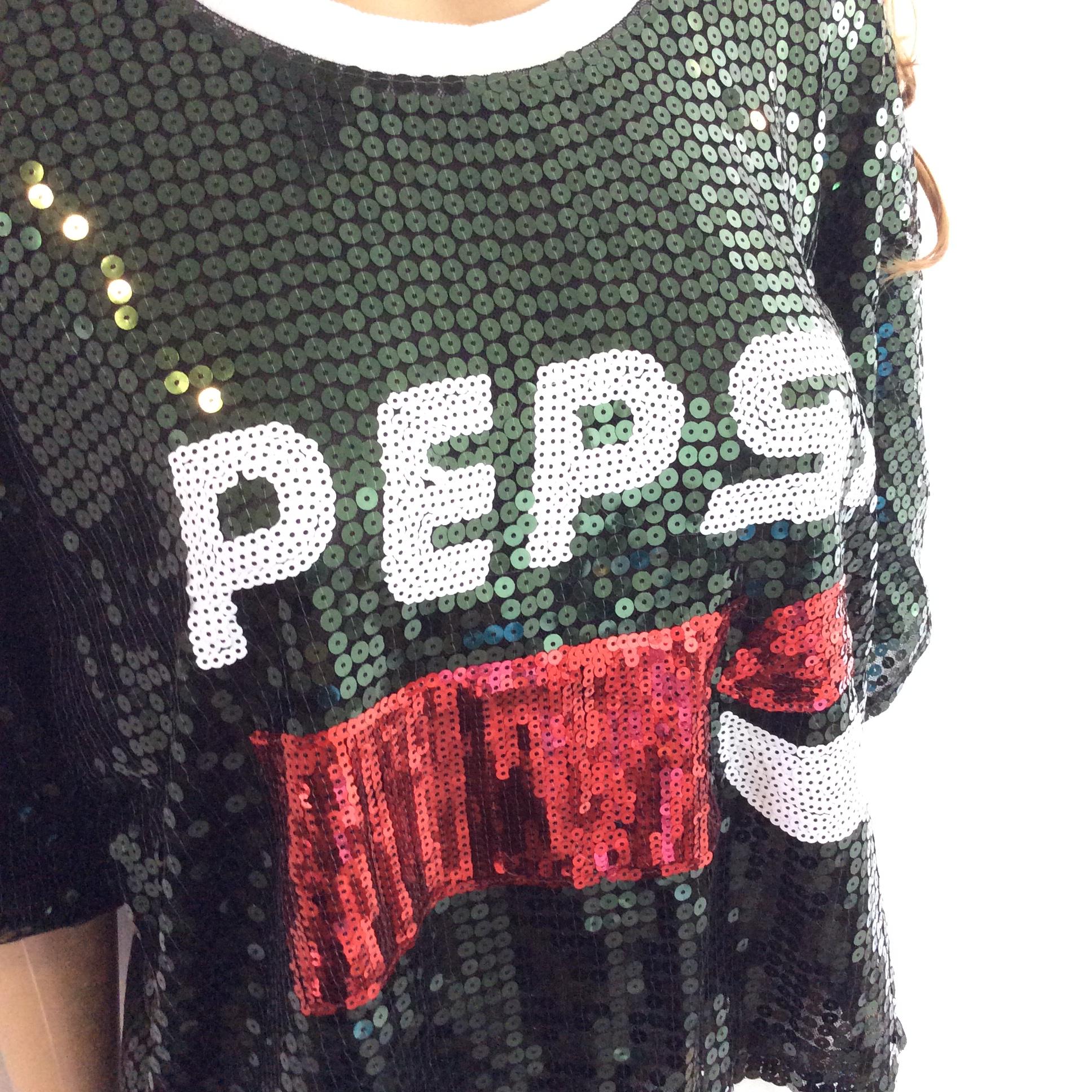 เสื้อลายPEPSIปักเลื่อม เสื้อยืดปักเลื่อมทรงOversize