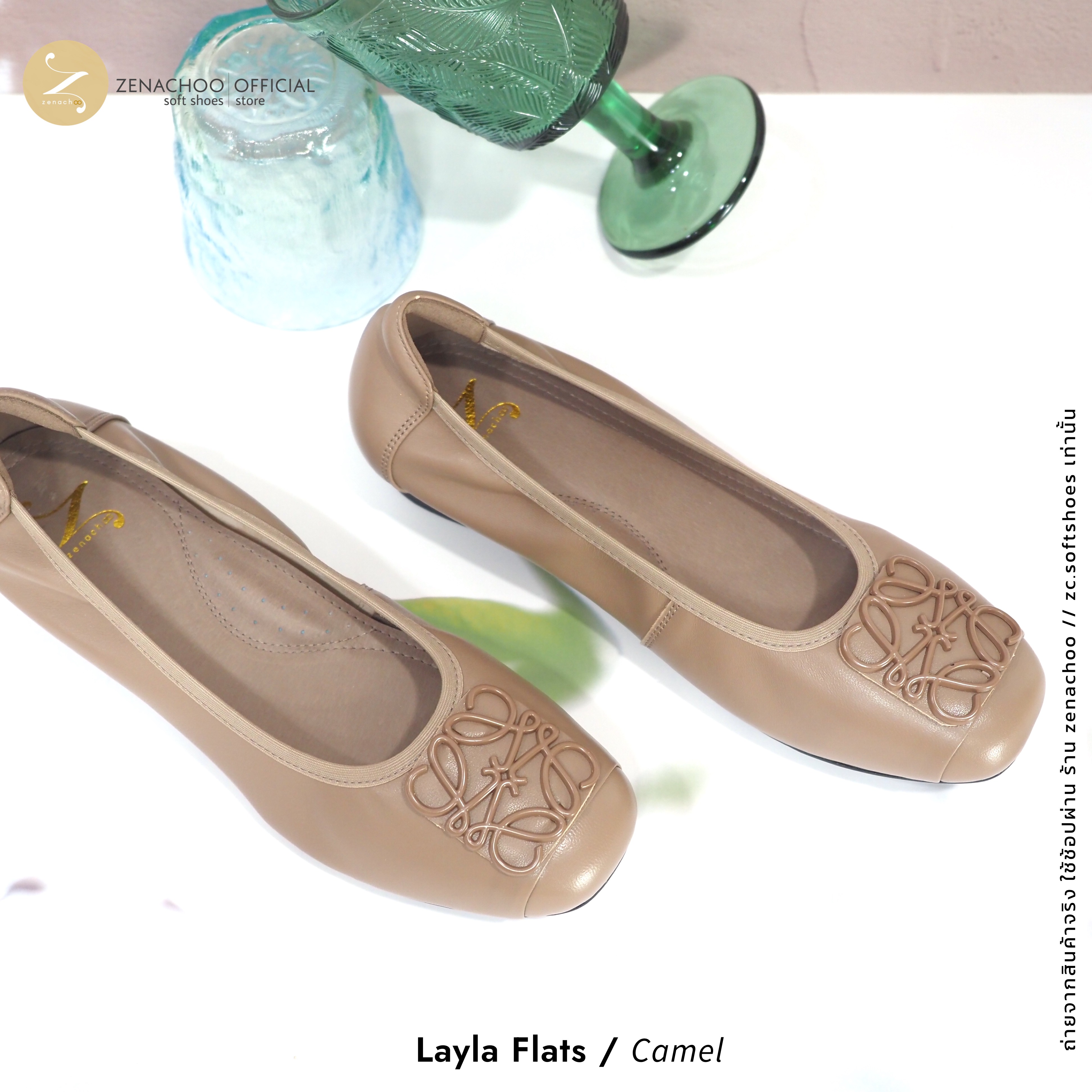 ทรงปกติ:เปลี่ยนไซส์ได้-ไม่รับคืน Zenachoo รุ่น Layla Flats สูง 1นิ้ว รองเท้าหนังแกะแท้ หนังนิ่ม พื้นนุ่ม