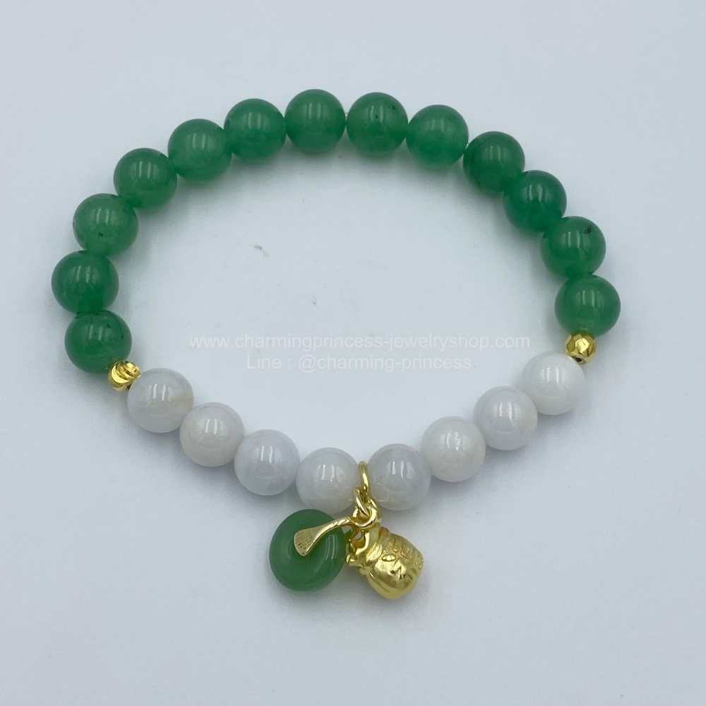 หินนําโชคประจําวันเกิดวันพุธ Wednesday Birthstone หยก อเวนจูลีน 8 มม เสริม ถุงเงิน ถุงทอง