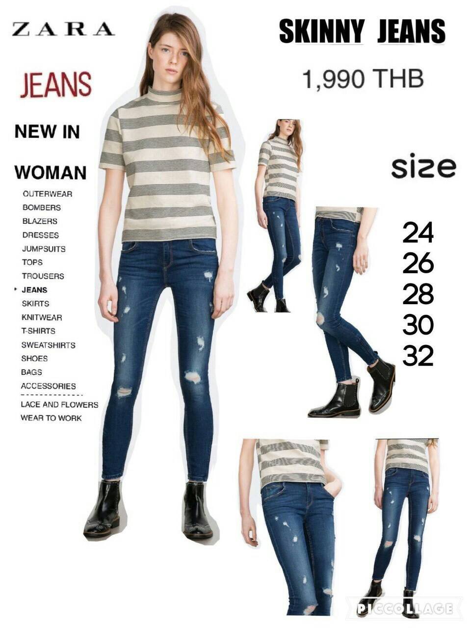 ZARA กางเกงยีนส์ทรงสกินนี่ เนื้อผ้ายีนส์ยืดฟอกนิ่ม งาน stock ของแท้จาก ZARA ในชอปขาย 1990 บาทของดีและถูกมีน้อยนะจ๊ะรีบจัดด่วนจ้า