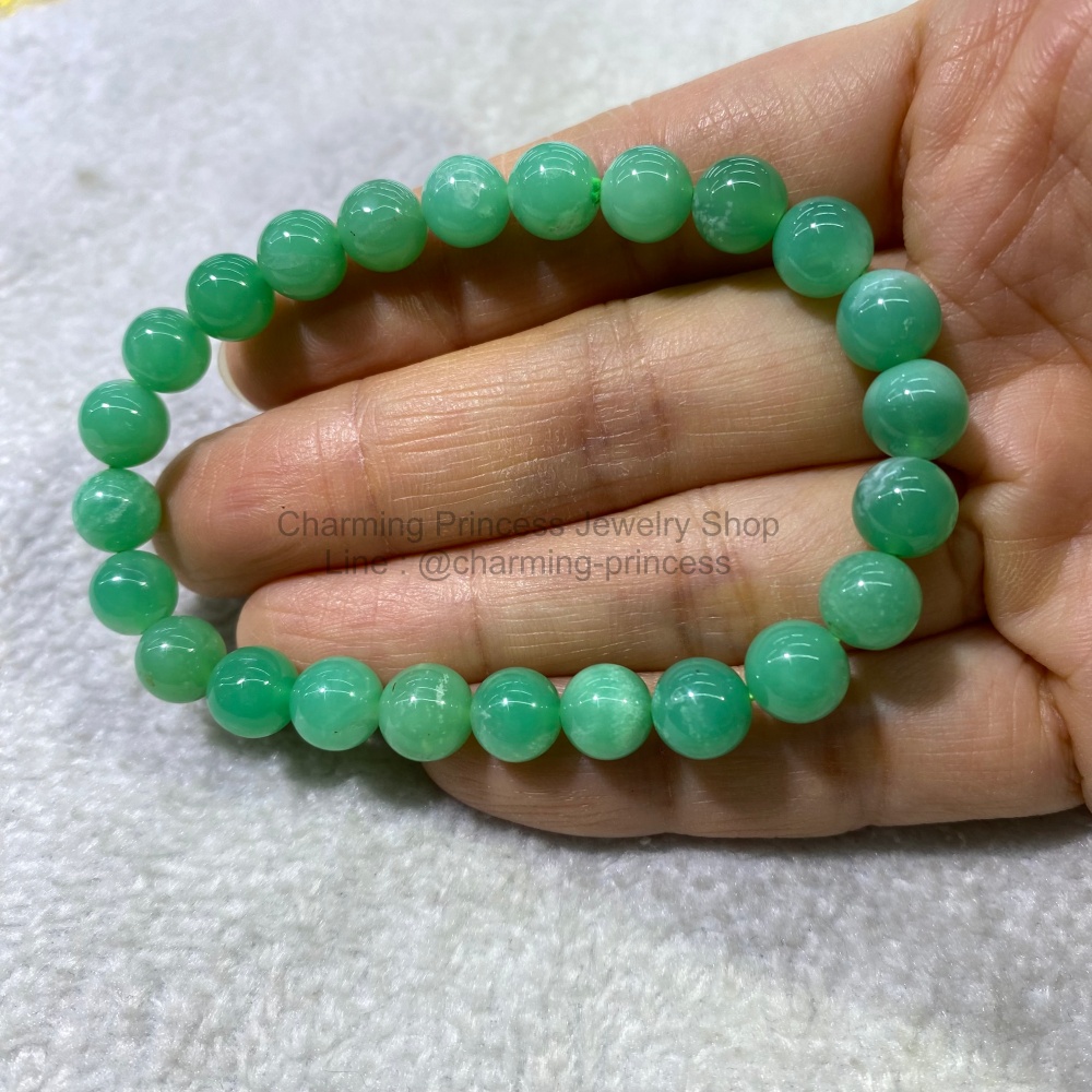 Chrysoprase คริสโซเพลส 7.6 มม หินแห่งความผ่อนคลาย ป็นหินที่ช่วยนำความอุดมสมบูรณ์ของความรัก และความเจริญรุ่งเรืองในชีวิต
