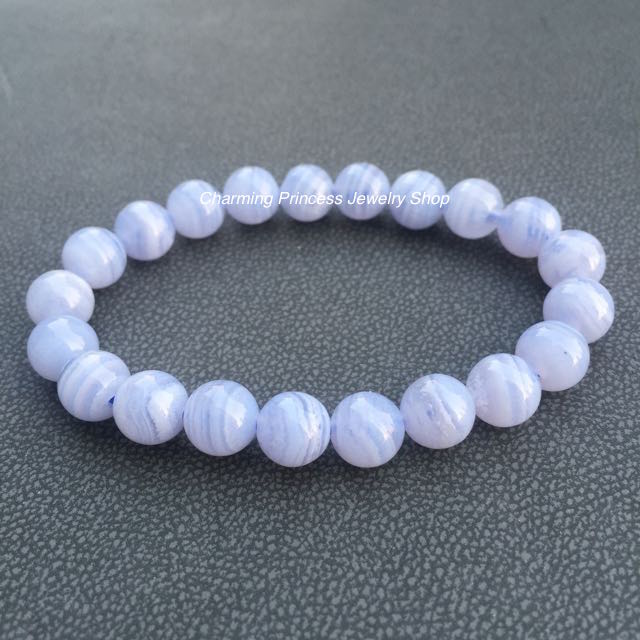 Blue Lace Agate 8 mm บลูเลซอาเกต ทำให้ใจเย็น