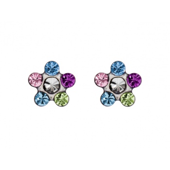 (ส่งฟรี แถมฟรีแป้นหมุดตัน)ต่างหูสำหรับผิวแพ้ง่าย DAISY RAINBOW ดอกไม้สีรุ้ง ก้านสีเงิน สแตนเลสเกรดการแพทย์ ปลอดภัย 100%_STD040