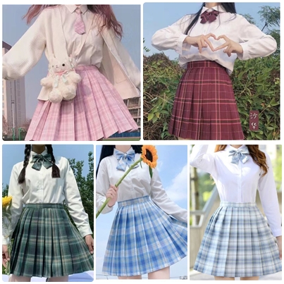 STU124 ชุดนักเรียนแขนยาวลายสก๊อต งานเกาเหลี JK 5สี เซทโบว์แถมไทด์ น่ารักมากๆค่ะ