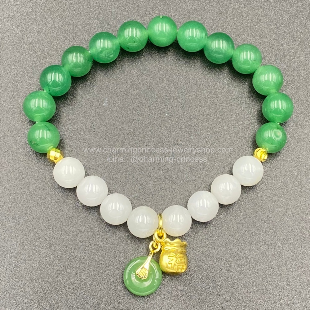 หินนําโชคประจําวันเกิดวันพุธ Wednesday Birthstone หยก อเวนจูลีน 8 มม เสริม ถุงเงิน ถุงทอง