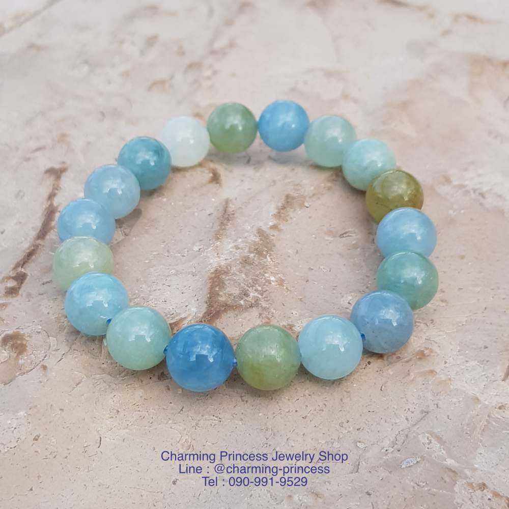 Aquamarine Mix Color อความารีน สีฟ้าและเขียว 10 มม AA หินประจําเดือนเกิดของคนราศีมีน เป็นของขวัญของความห่วงใย
