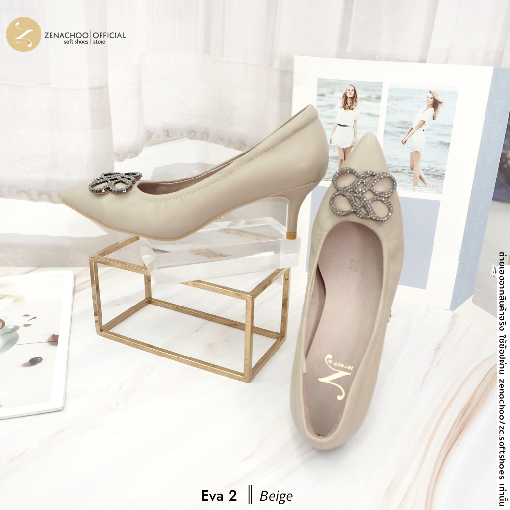 ทรงปกติ ZENACHOO รุ่น Eva2 รองเท้าทำงาน ส้นสูง 2 นิ้ว หัวแหลม หนังแกะนิ่ม ประดับคริสตัล ใส่สบาย เปลี่ยนไซซ์ได้ ไม่รับคืนสินค้าทุกกรณี