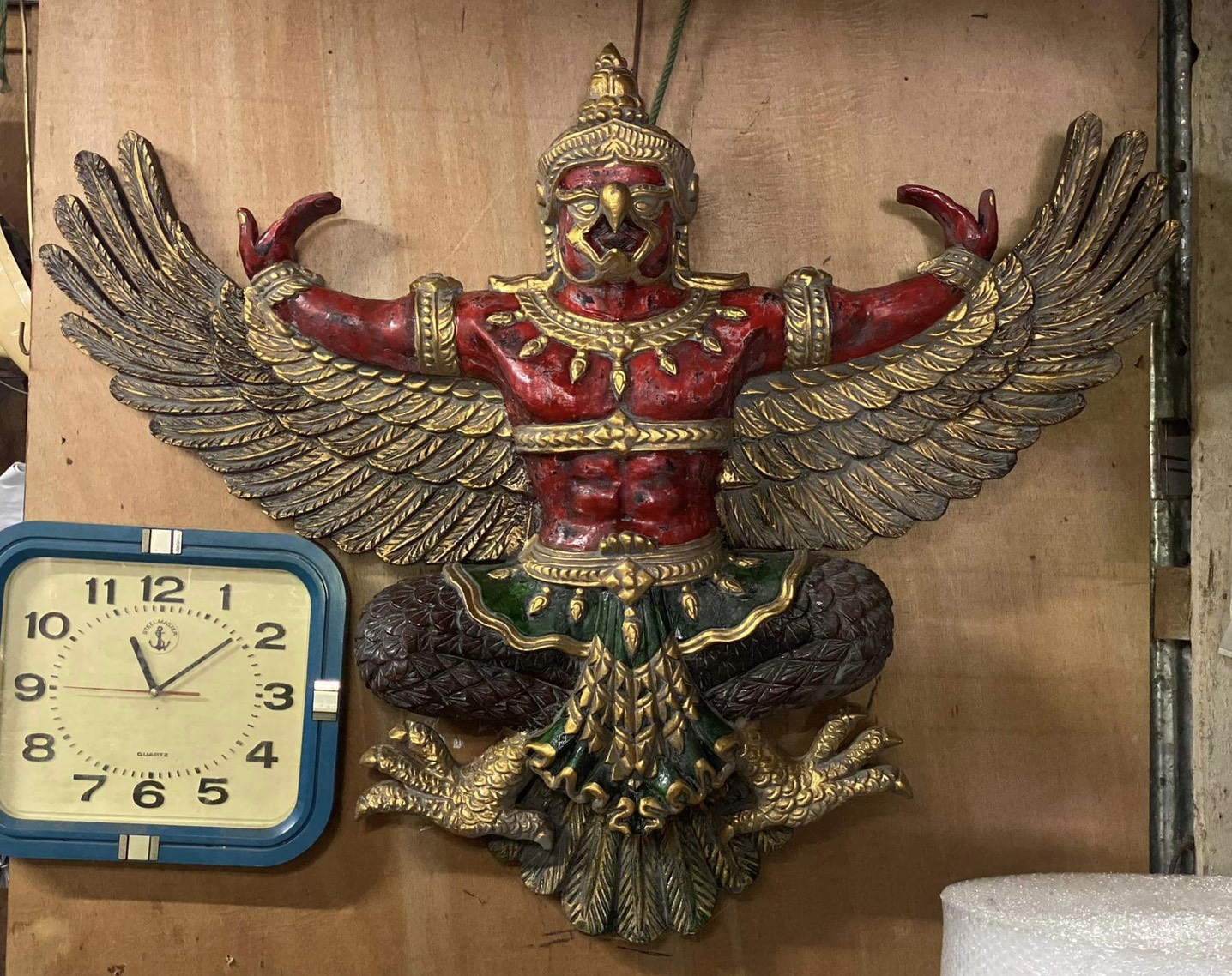 พญาครุฑไม้แกะ องค์ใหญ่ ขนาด145ซม ครุฑไม้เก่า