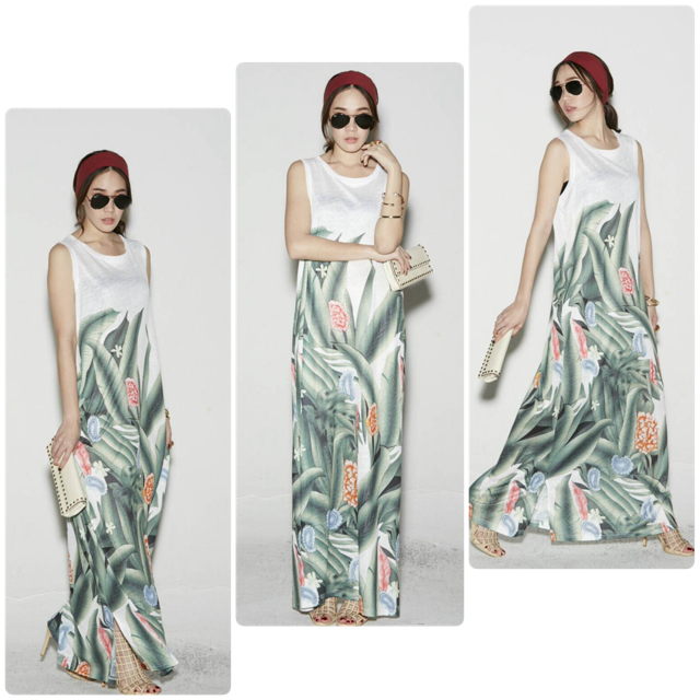 เดรสยาวแขนกุด ผ้าสลาฟปริ้นลายสวยผ้าใส่สบาย เดรสไปเที่ยวทะเล คาเฟ่ เดินห้างฯ ใส่ได้หลายโอกาสค่ะ