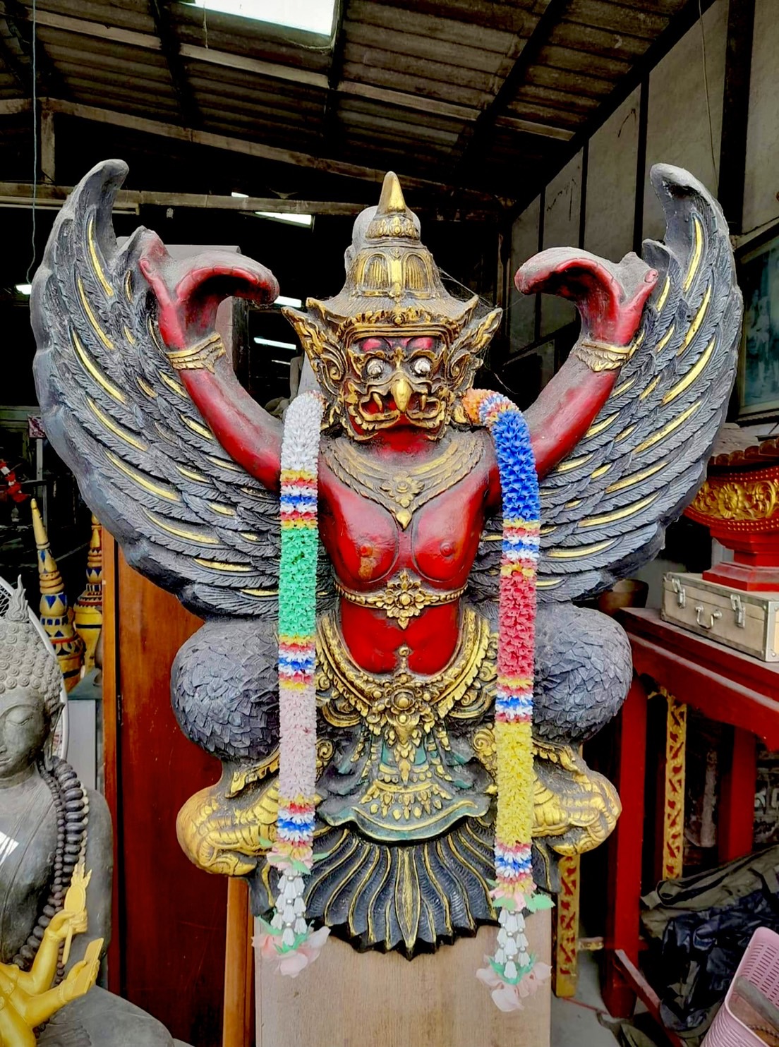 พญาครุฑหน้าศาลเก่า ครุฑหน้าดุ ปีกกว้าง80ซม Garuda ครุฑศาล