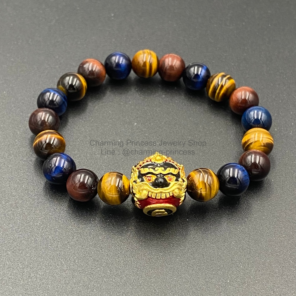 5 พยัคฆราช Tiger Eye Multi Colors หินตาเสือครบทุกสี 8 มม ร้อยพร้อมลูกอมพระราหูนอโม ศรีวิชัย เนื้อสัมฤทธิ์ชุบทอง ลงยาสีดำแดง พลิกหนุนดวงชะตาราศีกลับร้ายกลายเป็นดี เสริมดวงหนุนดวงชะตา เสริมฐานะและเสริมเป็นความมงคลต่างๆในชีวิต และ ป้องกันภยันตราย