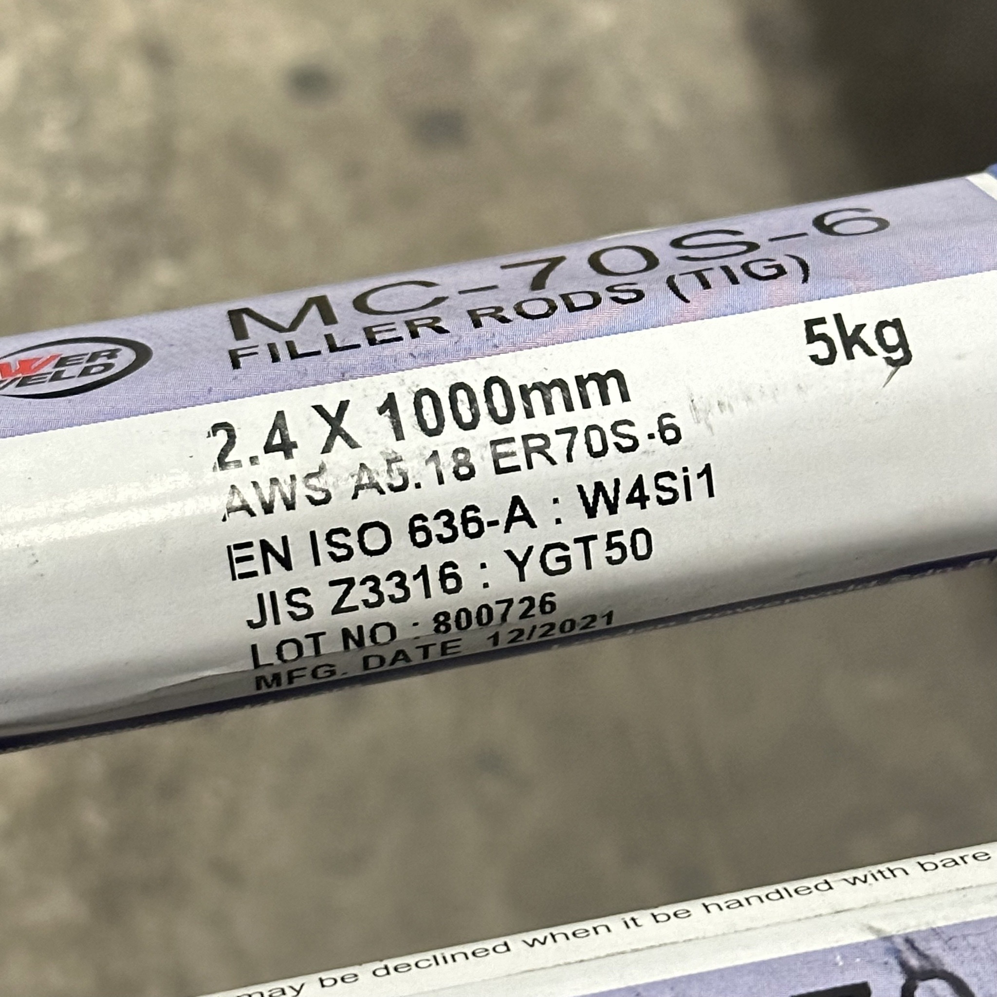ลวดเชื่อม TIG POWERWELD MC70S-6 2.4MM