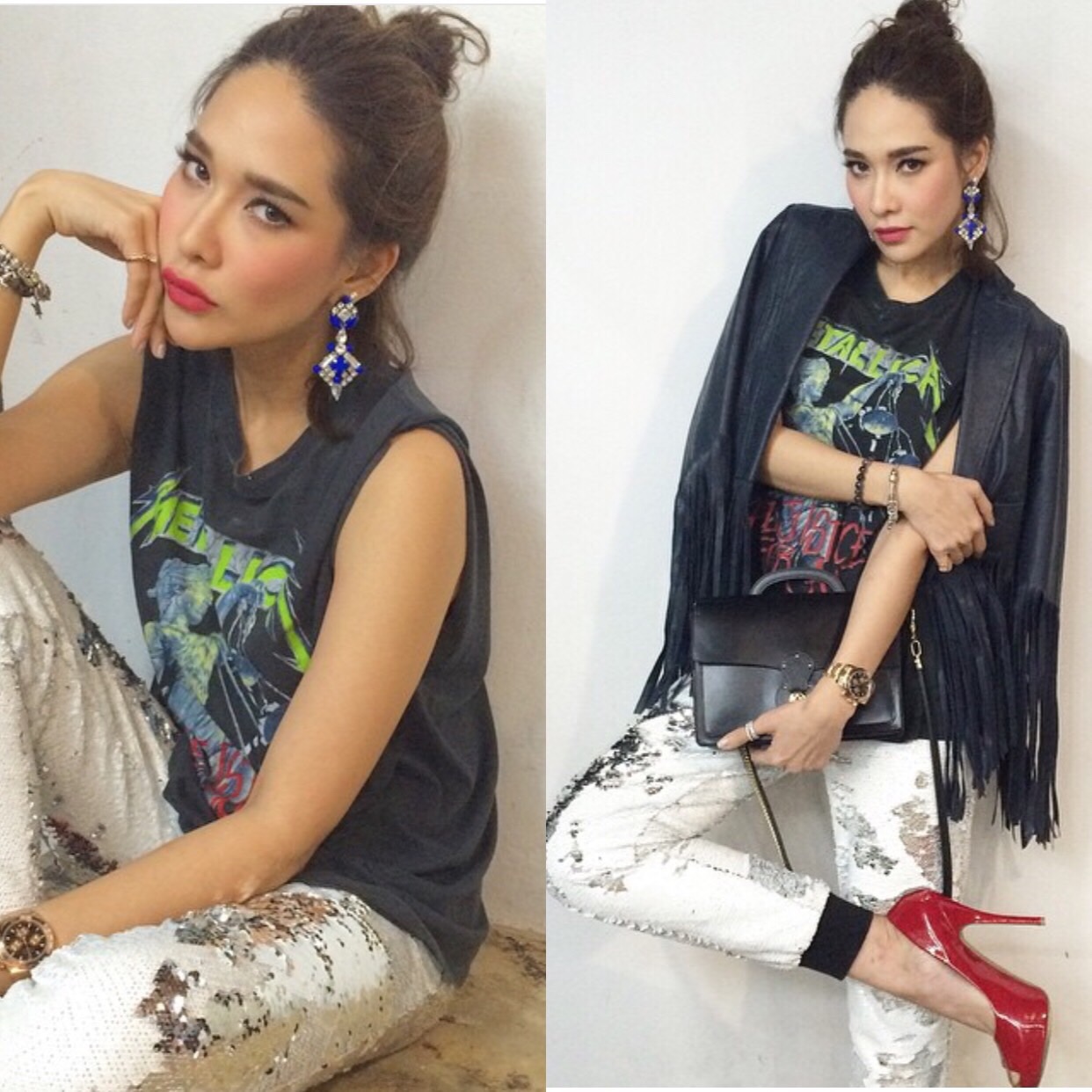 METALLICA เสื้อยืดผ้ามุ้งบางเฉียบ size XS เท่านั้นนะคะ งานสกรีนอย่างดี สกีนหน้าหลัง แบบ K.พลอย ใส่