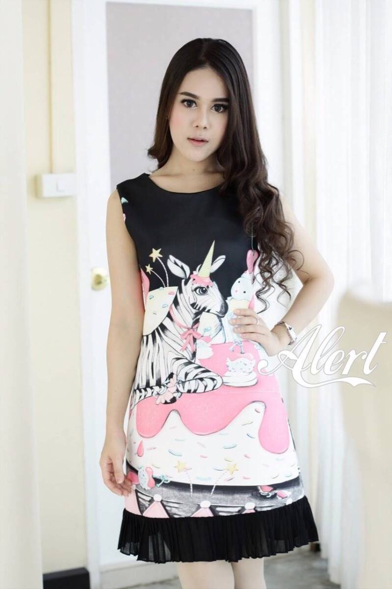 เดรสผ้าพิมพ์ลาย ลายม้าลายน่ารักหวานๆ