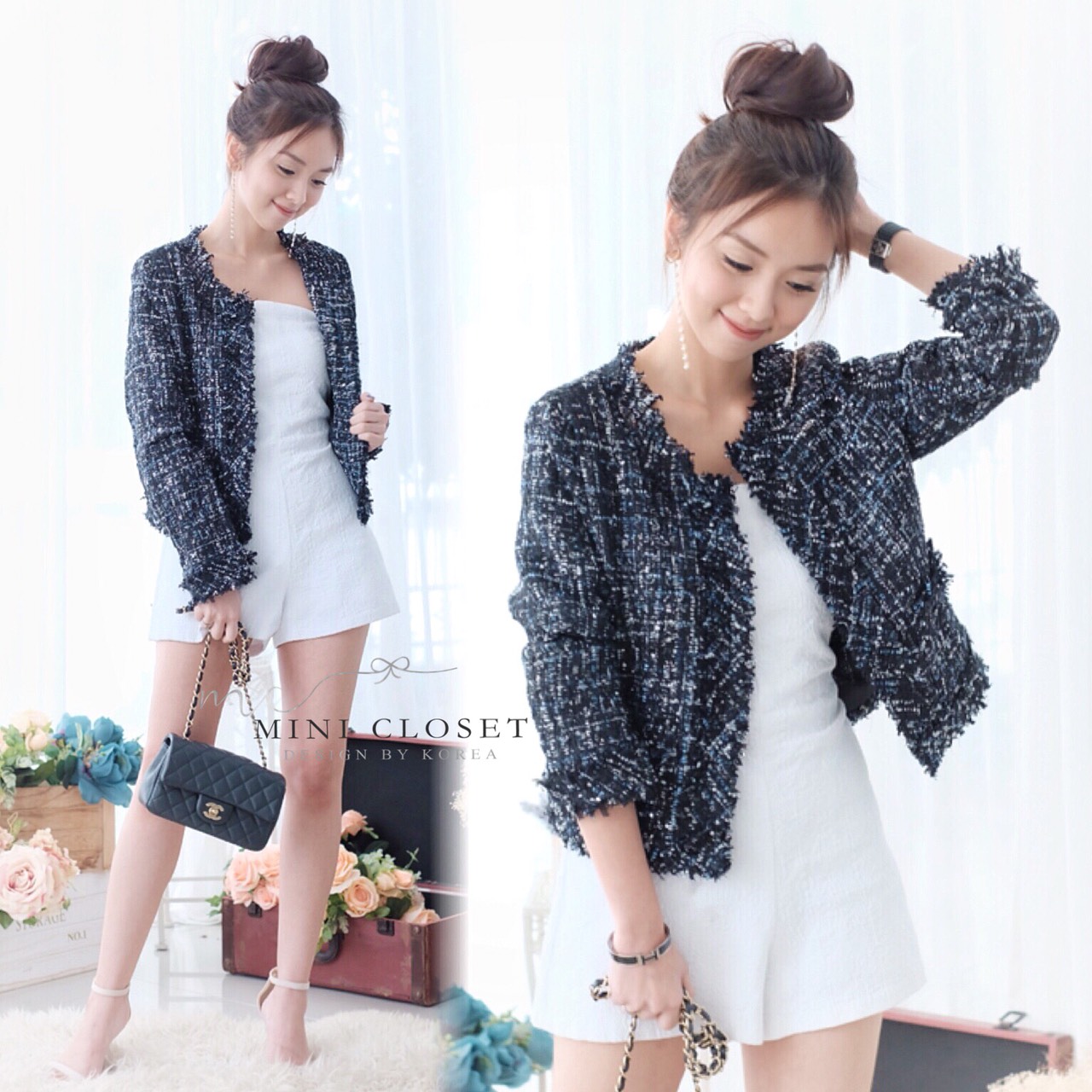 เสื้อคลุมตัวสวย มาใหม่ ไฮโซ ดูดี เนื้อผ้าชาแนลสวย แซมดิ้นเงินวิ้งๆวาวๆ