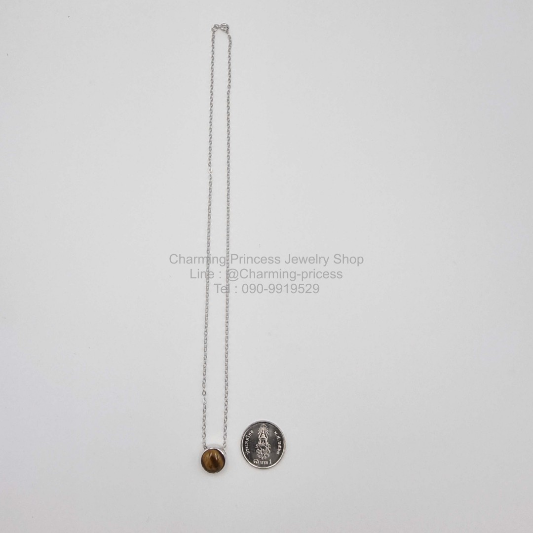 สร้อยคอ จี้เงินแท้ไทเกอร์อาย รูปทรงกลม ขนาด 10 มม หรือ 1 ซม Tiger Eye Round Sterling SIlver Pendant/Necklace