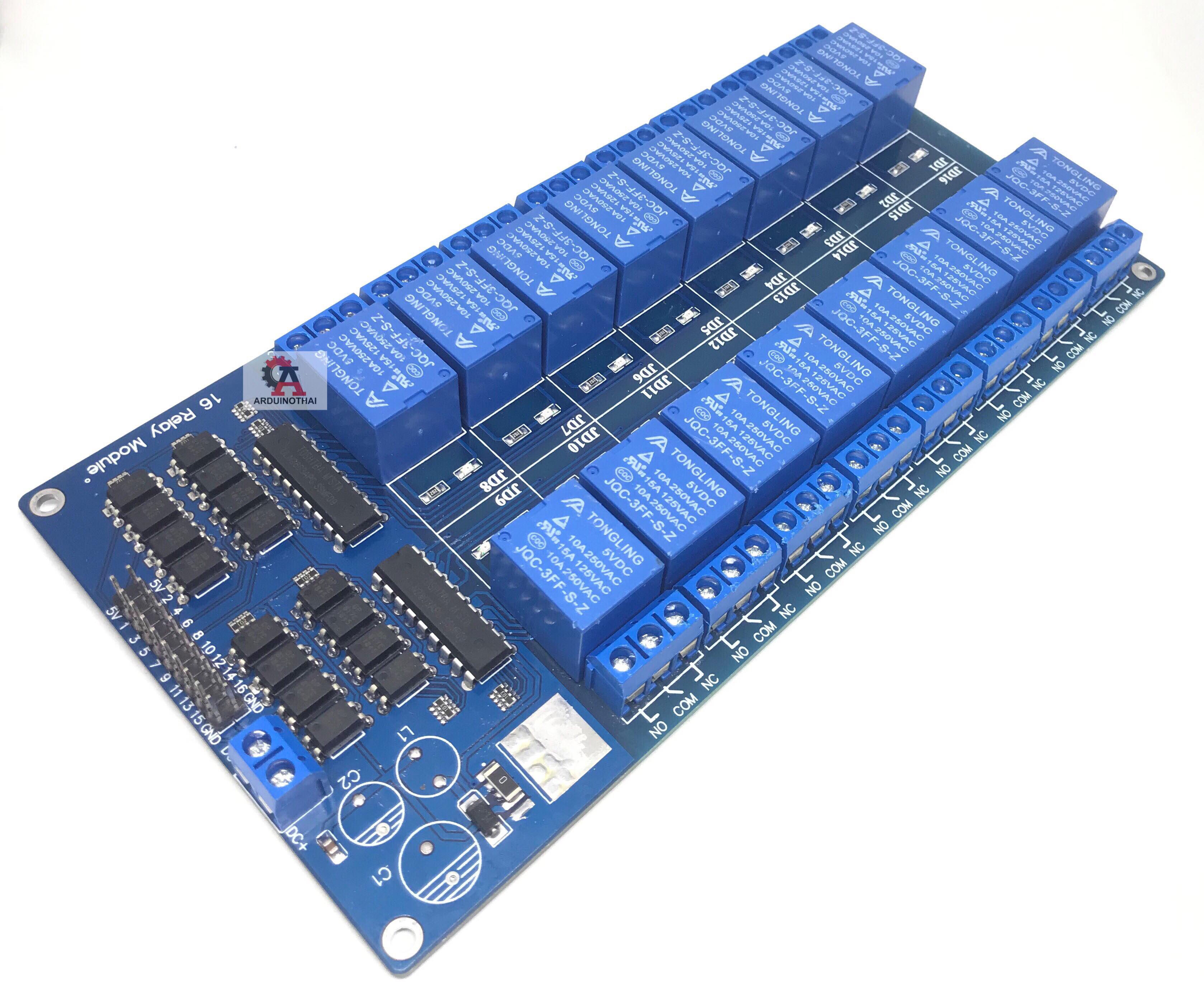 16 Channel Relay (10A) with Optocoupler Module โมดูลรีเลย์ 16 ช่องควบคุมแบบแยกกราวน์