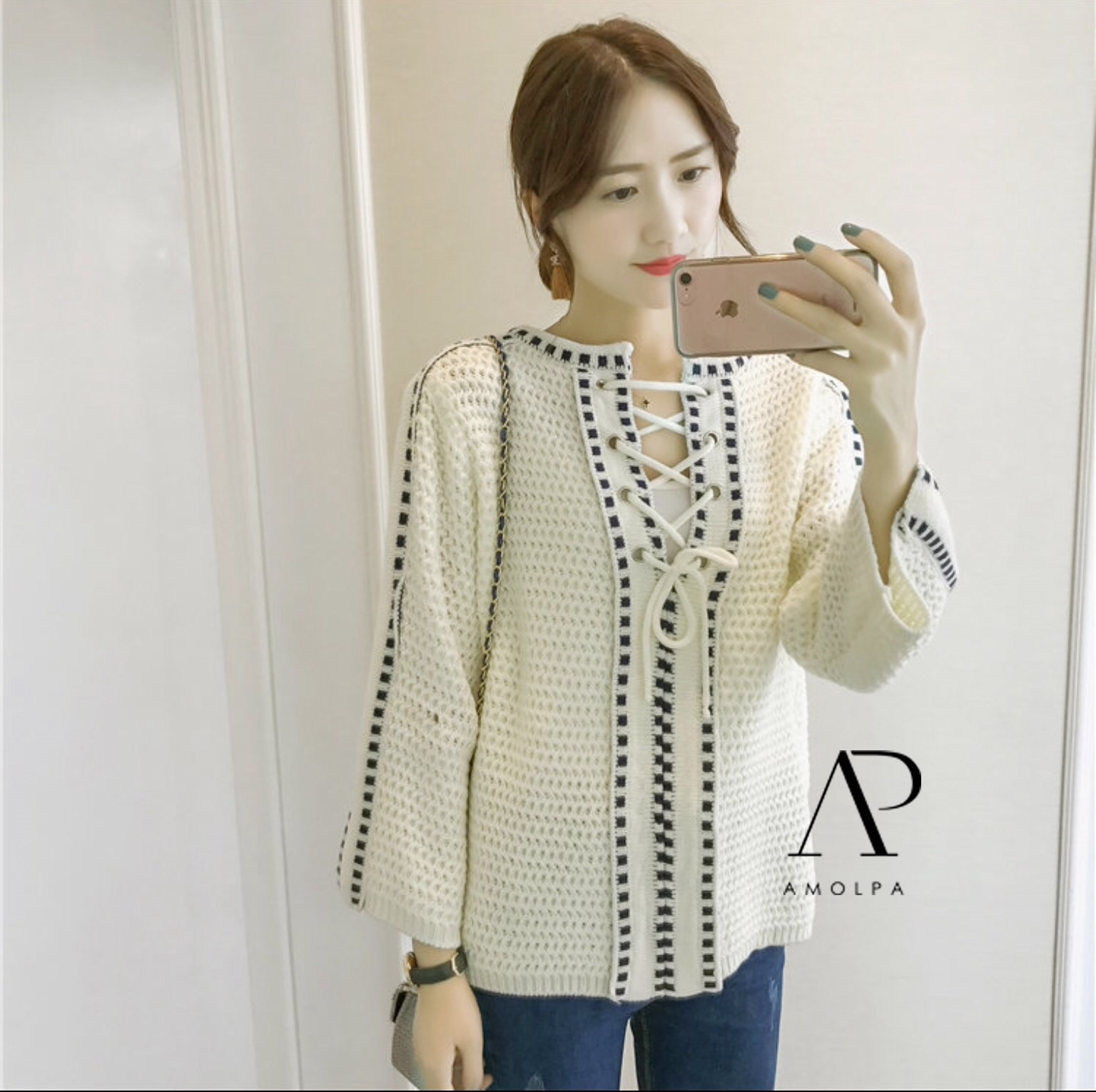 เสื้อไหมพรมเชือกสานไขว้ที่อก งานดีมากๆ