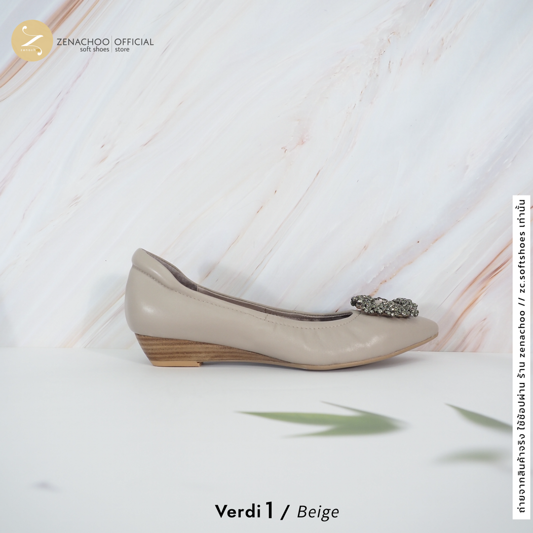 ทรงปกติ เปลี่ยนไซส์ได้-ไม่รับคืน Zenachoo รุ่น Verdi1 สูง 1นิ้ว รองเท้าหนังแกะแท้ หนังนิ่ม พื้นนุ่ม