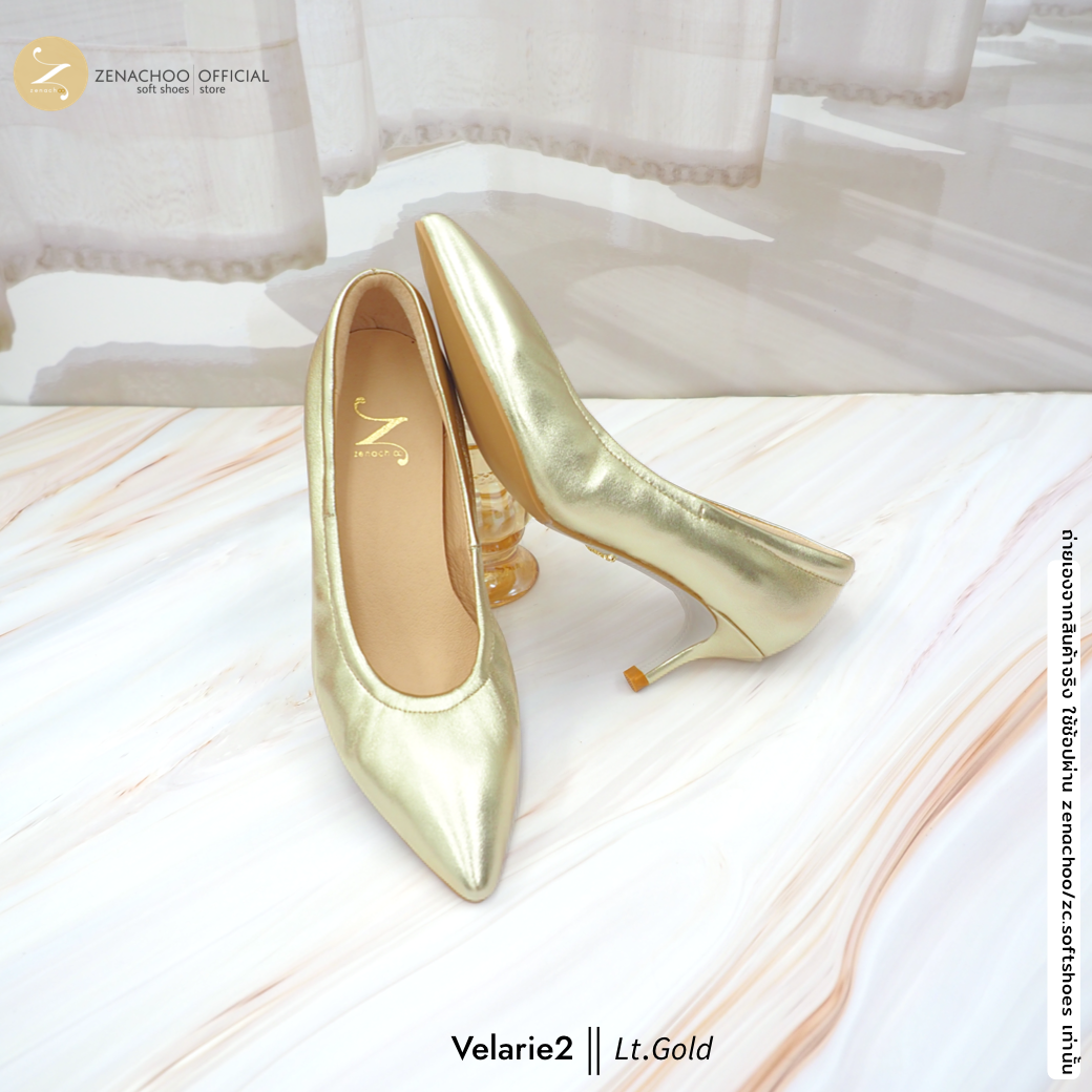 ทรงปกติ เปลี่ยนไซส์ได้-ไม่รับคืน รุ่นขายดี Zenachoo Velarie2 สูง 2 นิ้ว สี Gold รองเท้าหนังแกะแท้ หัวแหลมหน้ากว้าง