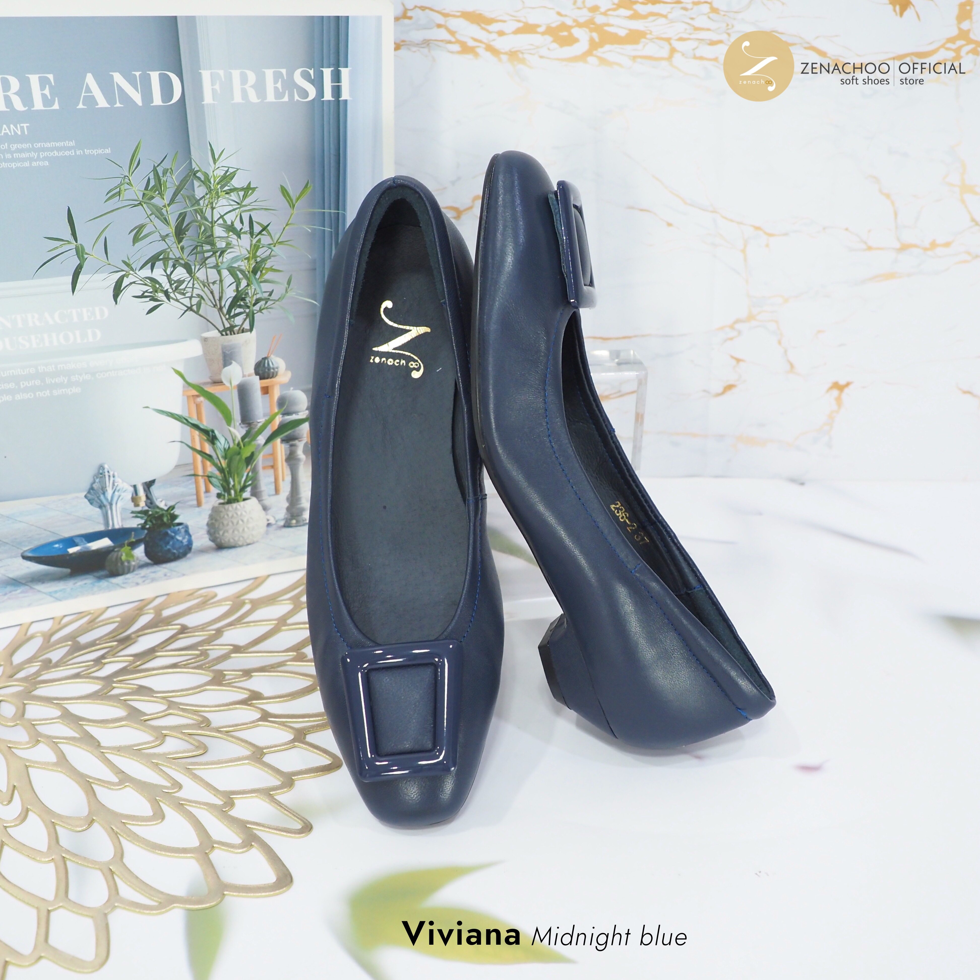 ทรงปกติ หน้าเท้ากว้างเพิ่ม 1 ไซส์ เปลี่ยนไซส์ได้-ไม่รับคืน Zenachoo รุ่น Viviana สูง 1นิ้ว รองเท้าหนังแกะแท้ หัวตัด ทรงสวยมาก