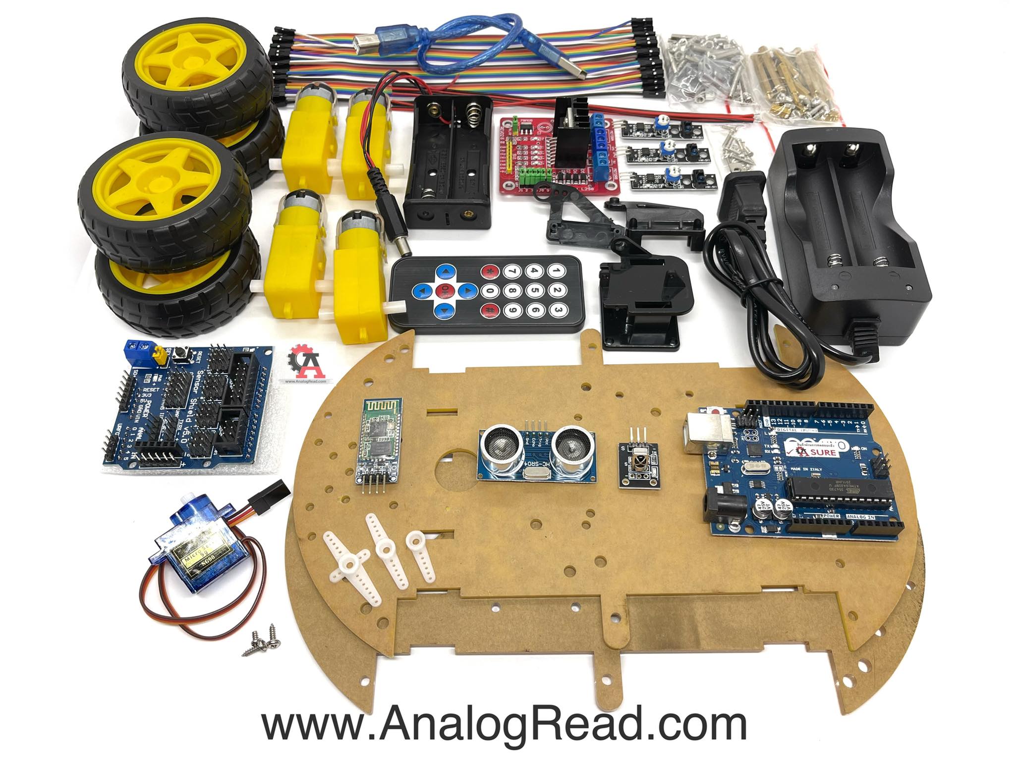 ชุดฝึกหุ่นยนต์พร้อมอุปกรณ์ต่างๆ แบบ 4 ล้อ 4wd Smart car+Sensor Module Set 2 สต็อกไทยส่งไว