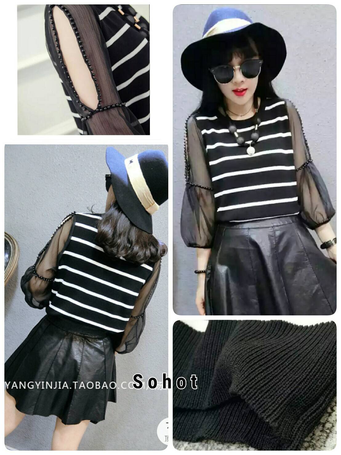 เสื้อไหมพรมงานสไตล์ Korea เนื้อผ้าบางไม่หนา แขนใช้ผ้าซีทรูประดับมุกสีดำ ใส่สบายงานสวยน่าใส่มากๆ ค่ะ