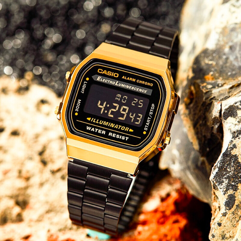 นาฬิกาคาสิโอ Casio Standard Digital Vintage Black-Gold A168WEGB-1B A168WEGB-1