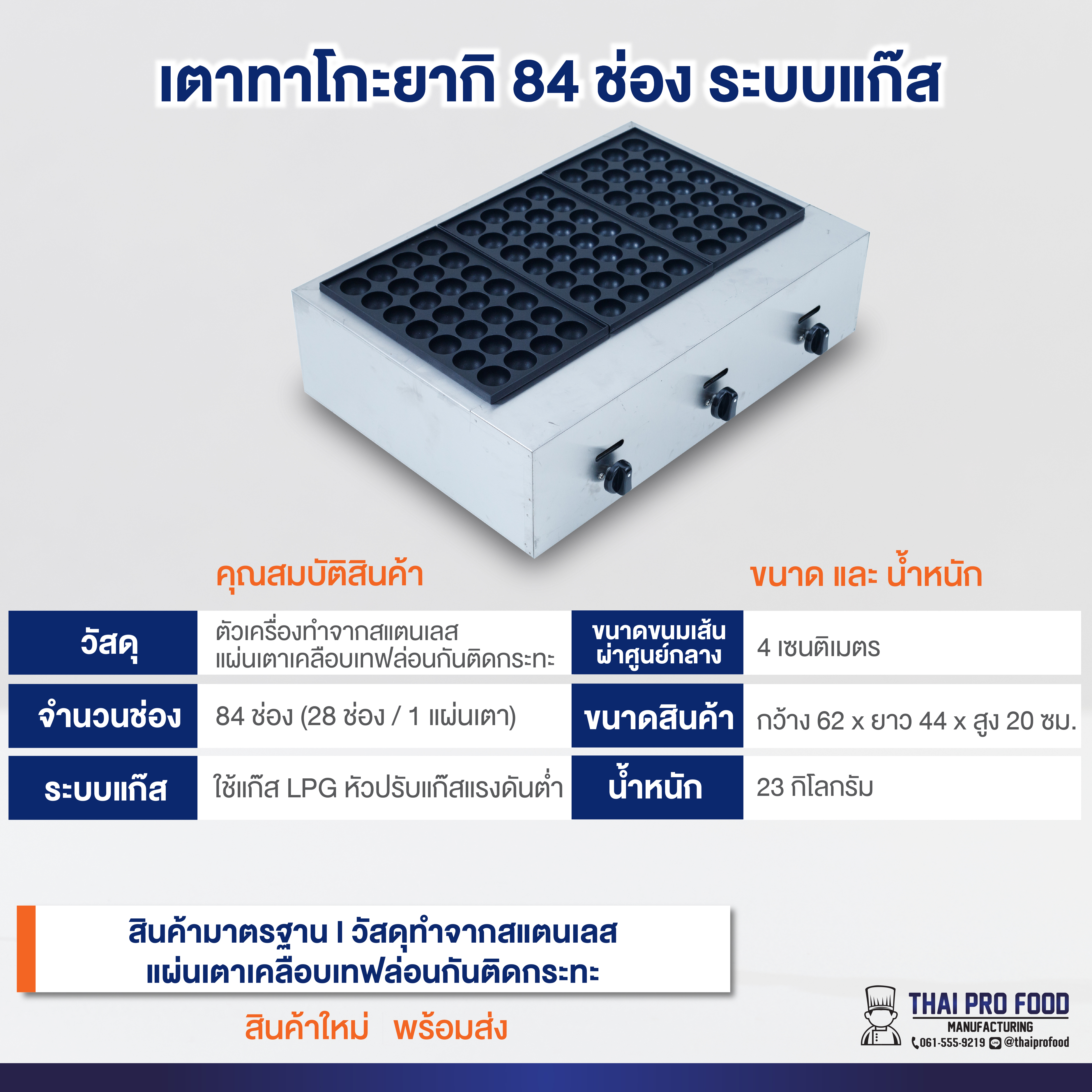 เตาทาโกะยากิ 84 ช่อง ระบบแก๊ส (28 ช่อง x 3 เเผ่นเตา)