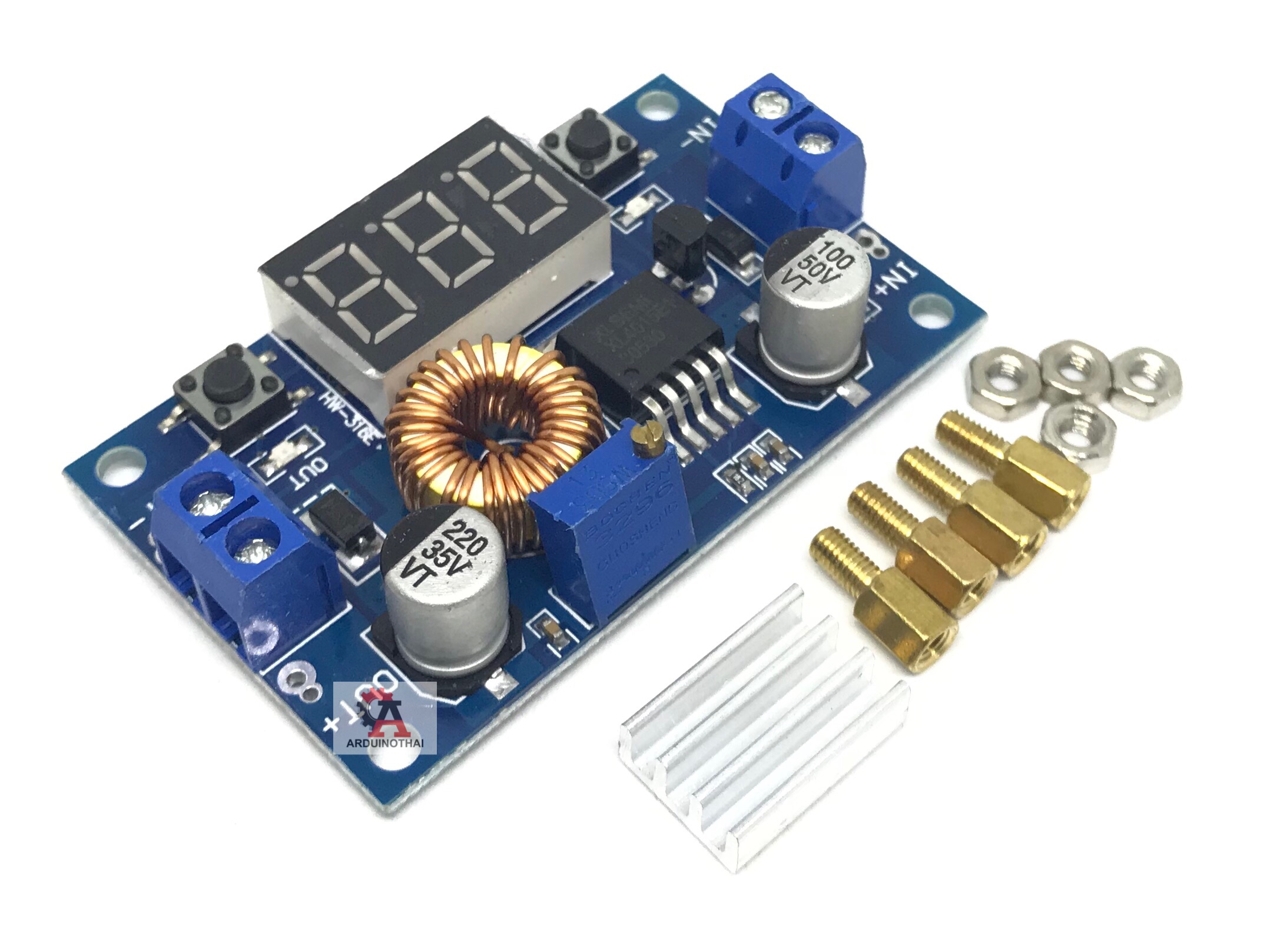 DC-DC โมดูลลดแรงดันพร้อมหน้าจอ Step down 5-38V to 1.25-35V 5A with Voltmeter (XL4015) สต็อกไทยส่งไว