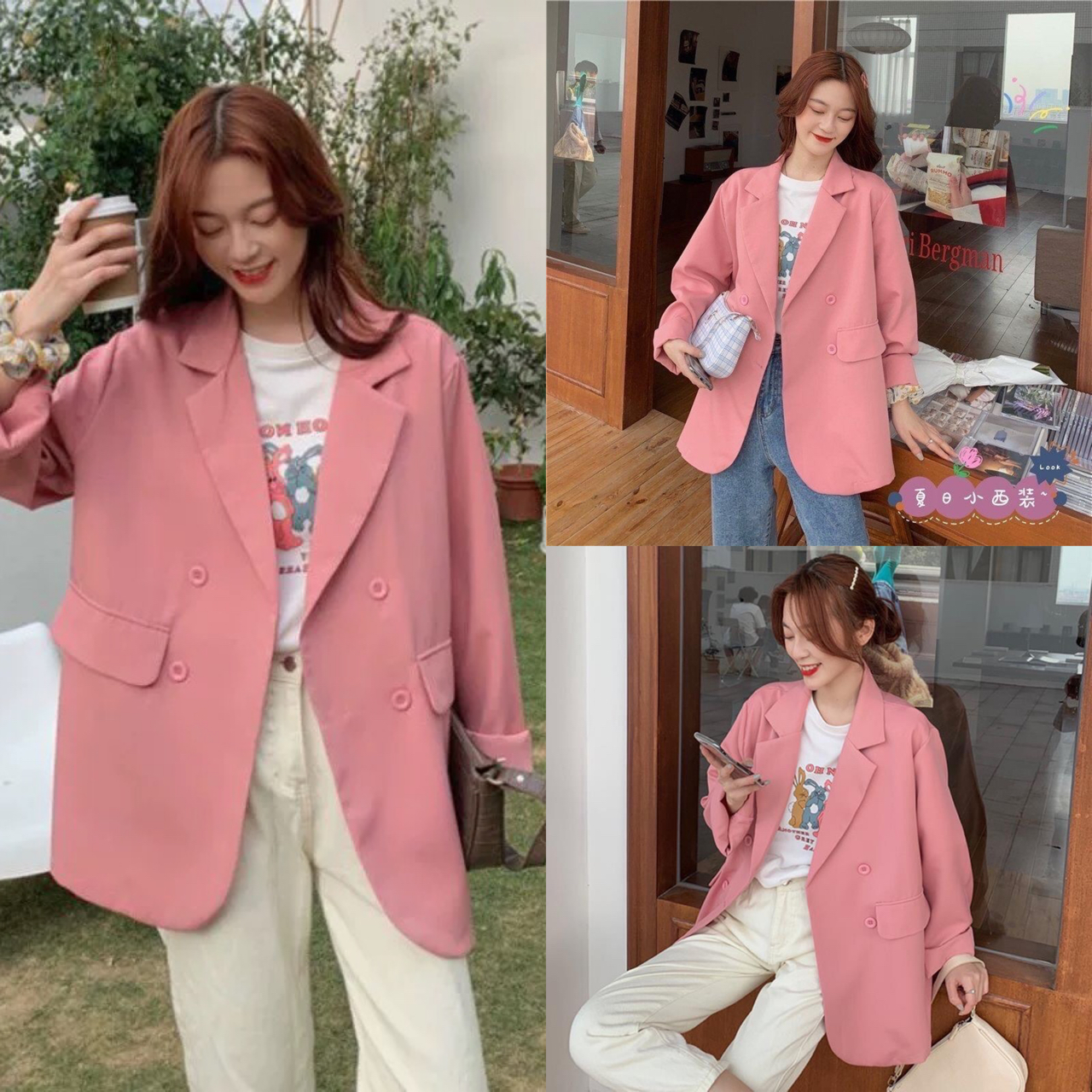 เสื้อสูททรงหลวมสไตล์เกาหลี ผ้าลื่นรีดง่าย