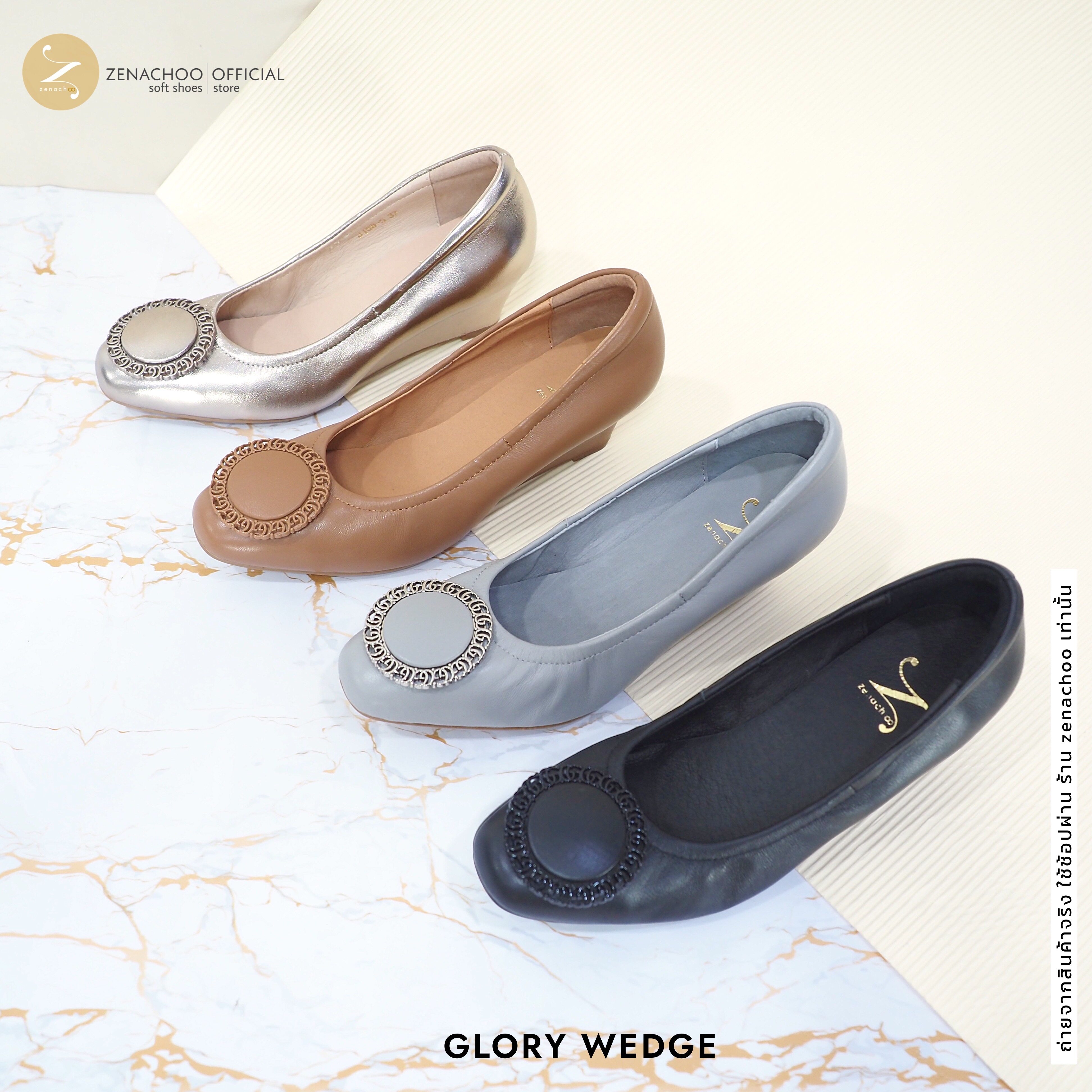 ทรงปกติ เปลี่ยนไซส์ได้ ไม่รับคืน Zenachoo รุ่นขายดี Glory ส้นเตารีดสูง 2นิ้ว เสริมส้นด้านใน รองเท้าหนังแกะแท้