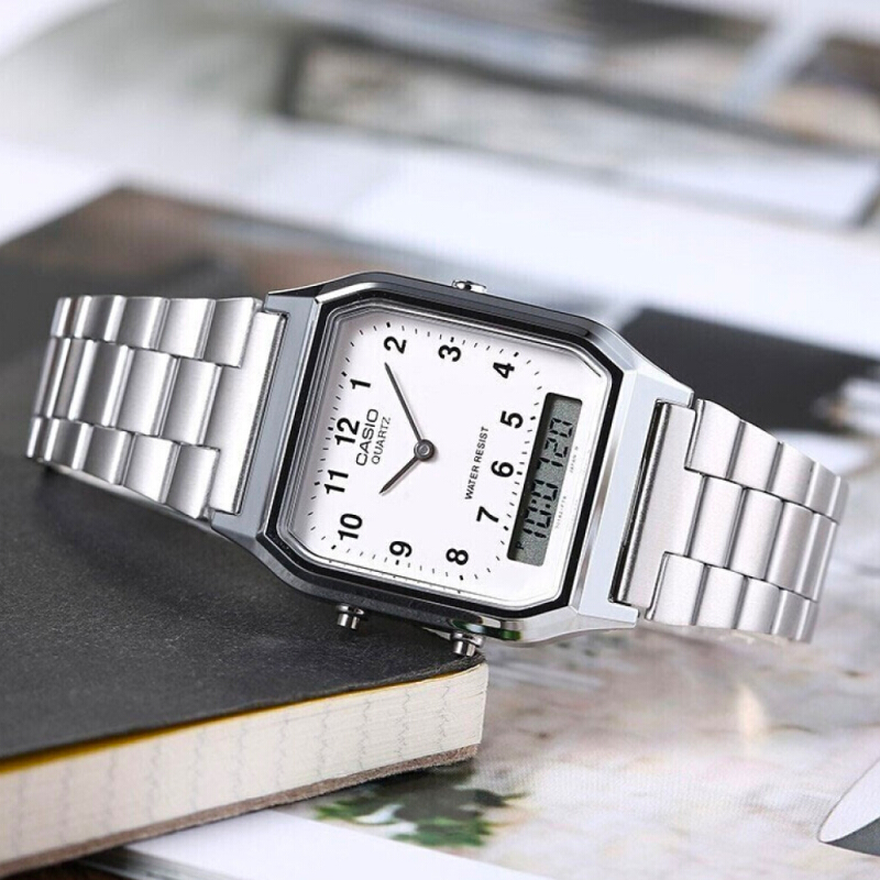 Casio Standard นาฬิกาข้อมือ ช/ญ (unisex) สายสแตนเลส รุ่น AQ-230A Sereis AQ-230A-1D AQ-230A-7D AQ-230A-7B