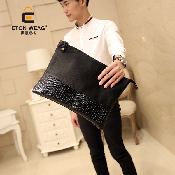 พร้อมส่ง กระเป๋าผู้ชายคลัทซ์และสะพายข้าง ใส่ ipad ลายหนังจระเข้แฟขั่นเกาหลี