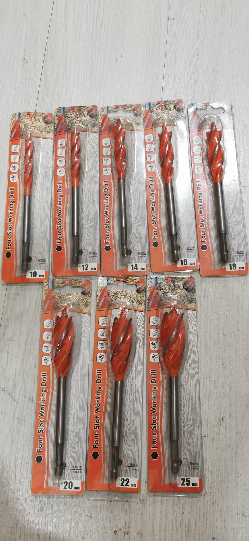 D34 ชุดดอกเจาะไม้เนื้อหนา เกรดสูง 4 ฟัน ชุด 8 ดอก 10-25 มิล แกนหกเหลี่ยม