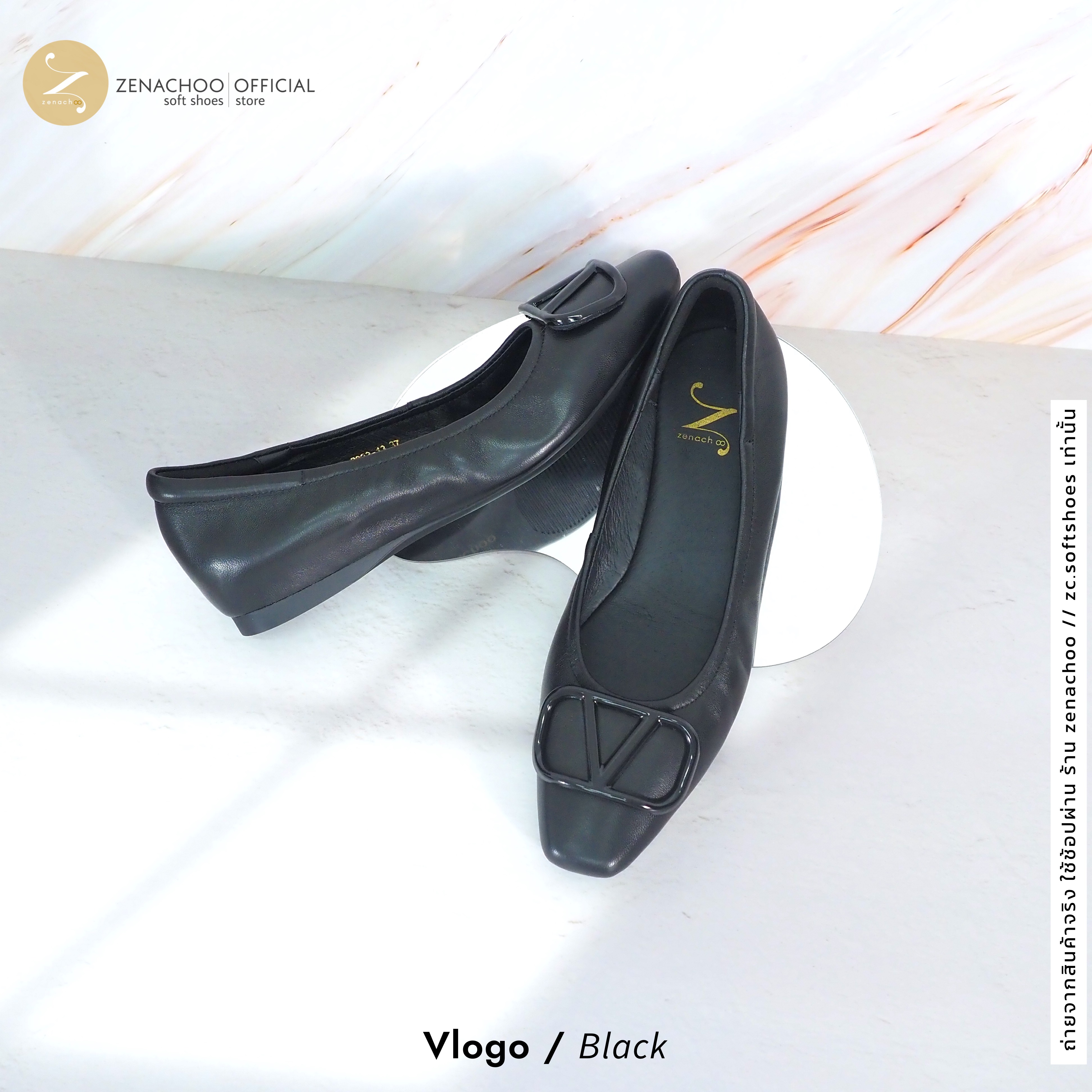 ทรงปกติ เปลี่ยนไซส์ได้-ไม่รับคืน Zenachoo รุ่น Vlogo สูง 1 นิ้ว รองเท้าหนังแกะแท้ หนังนิ่ม พื้นนุ่ม