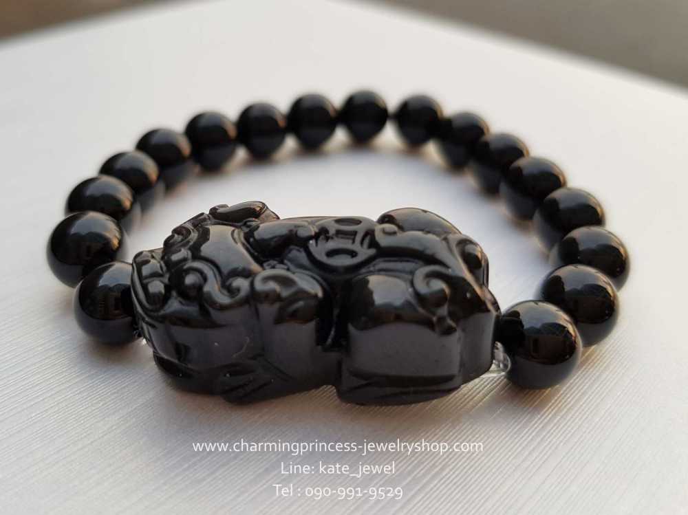 Black Onyx 12 mm and Pixiu Black Onyx นิลแท้แกะสลักเป็นรูปปี่เซี๊ยะ วัตถุมงคลเรียกทรัพย์ ขจัดปัดเป่าสิ่งชั่วร้ายโอนิกซ์ดำหรือนิล 12 มม