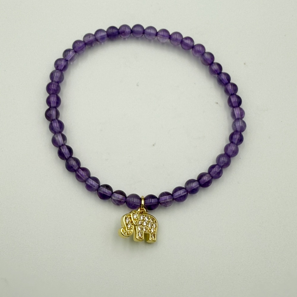 Amethyst อเมทิสต์ 4 mm with Elephant Wisdom – Power of Inner Strength
